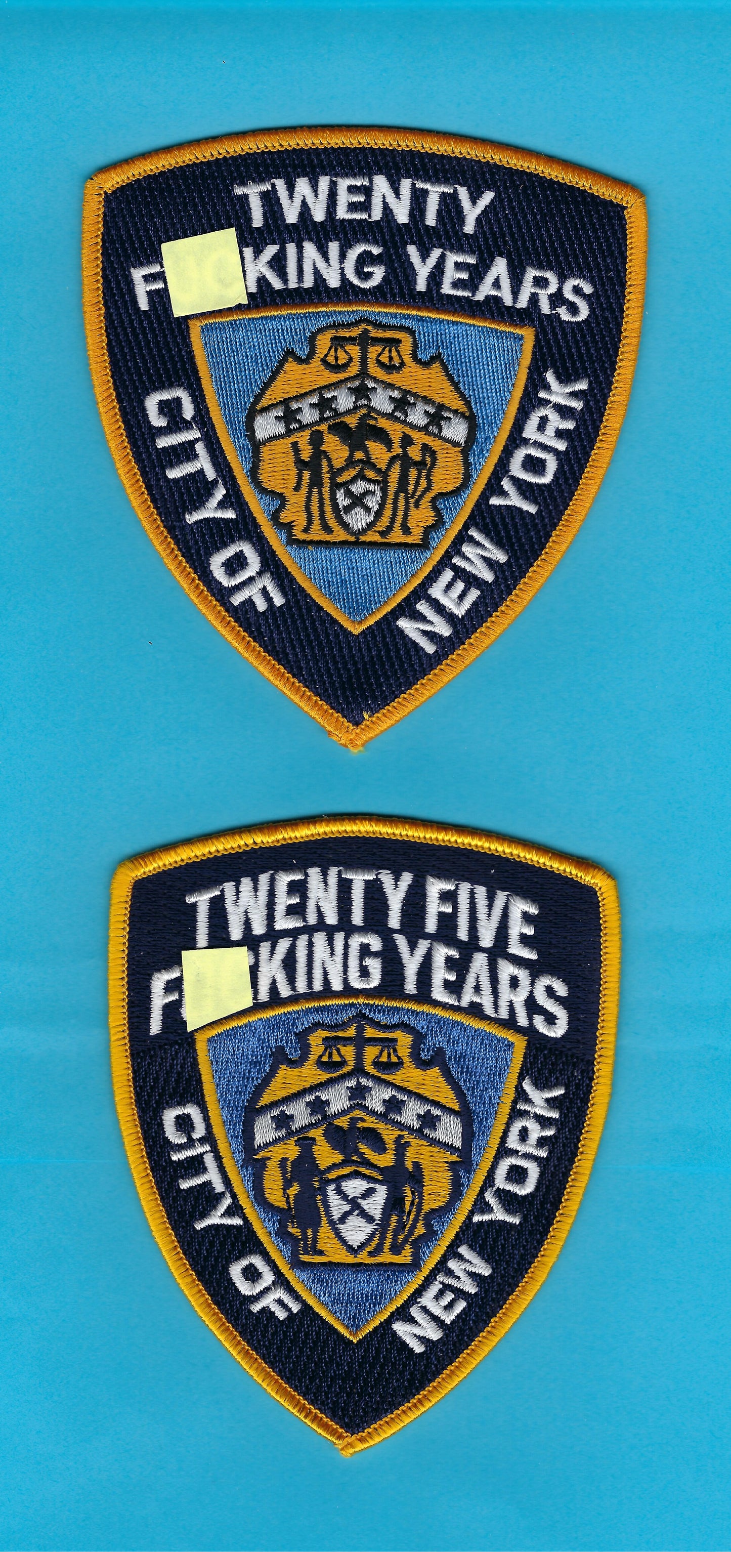 NEW YORK CITY POLICE DEPARTMENT (NYPD) 20 AND 25 YEAR RETIREMENT PATCHES ~ GREAT FOR RETIRED NYPD OFFICERS.