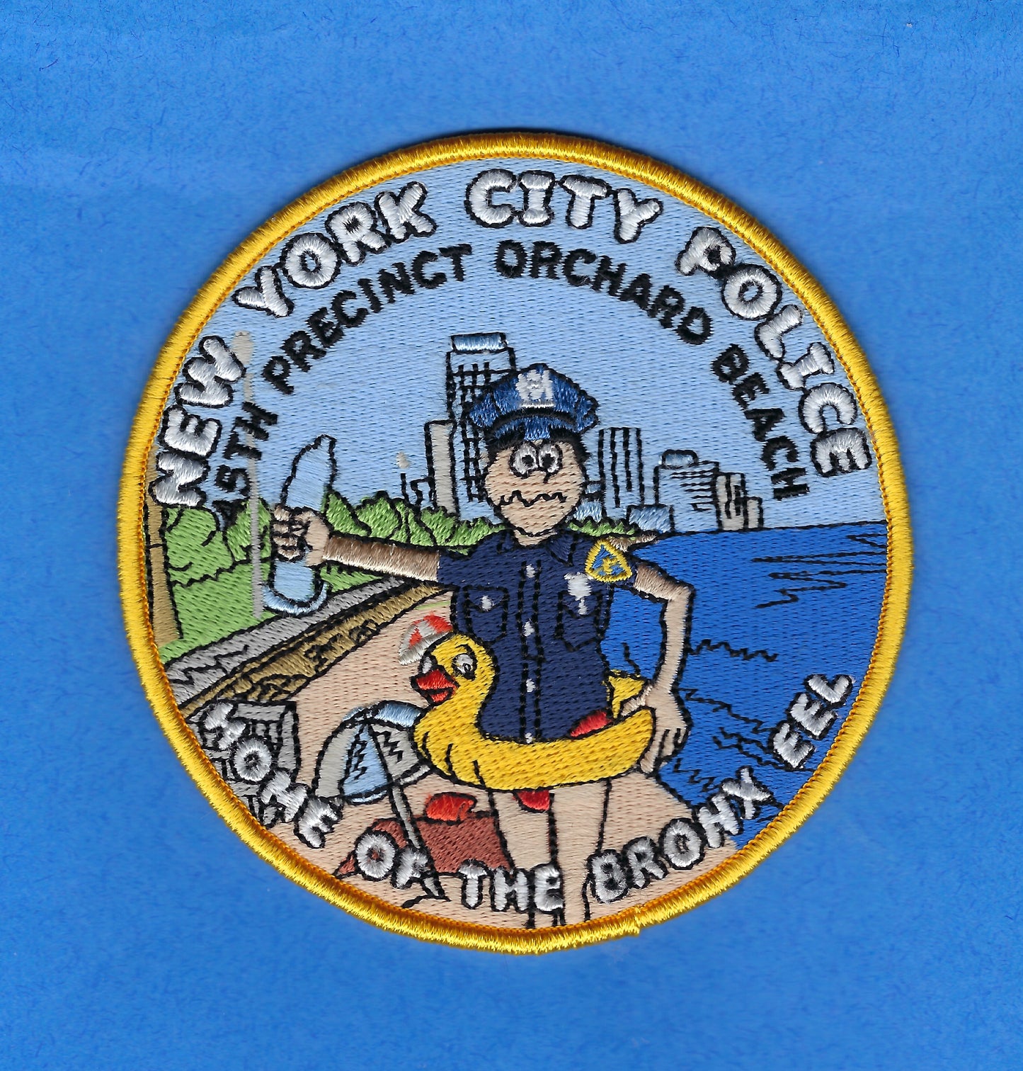 NEW YORK CITY POLICE DEPARTMENT (NYPD) 45TH PRECINCT ORCHARD BEACH DETAIL EMBROIDERED PATCH DESIGNED AND PRODUCED BY UNDERDOG PATCH PRODUCTIONS