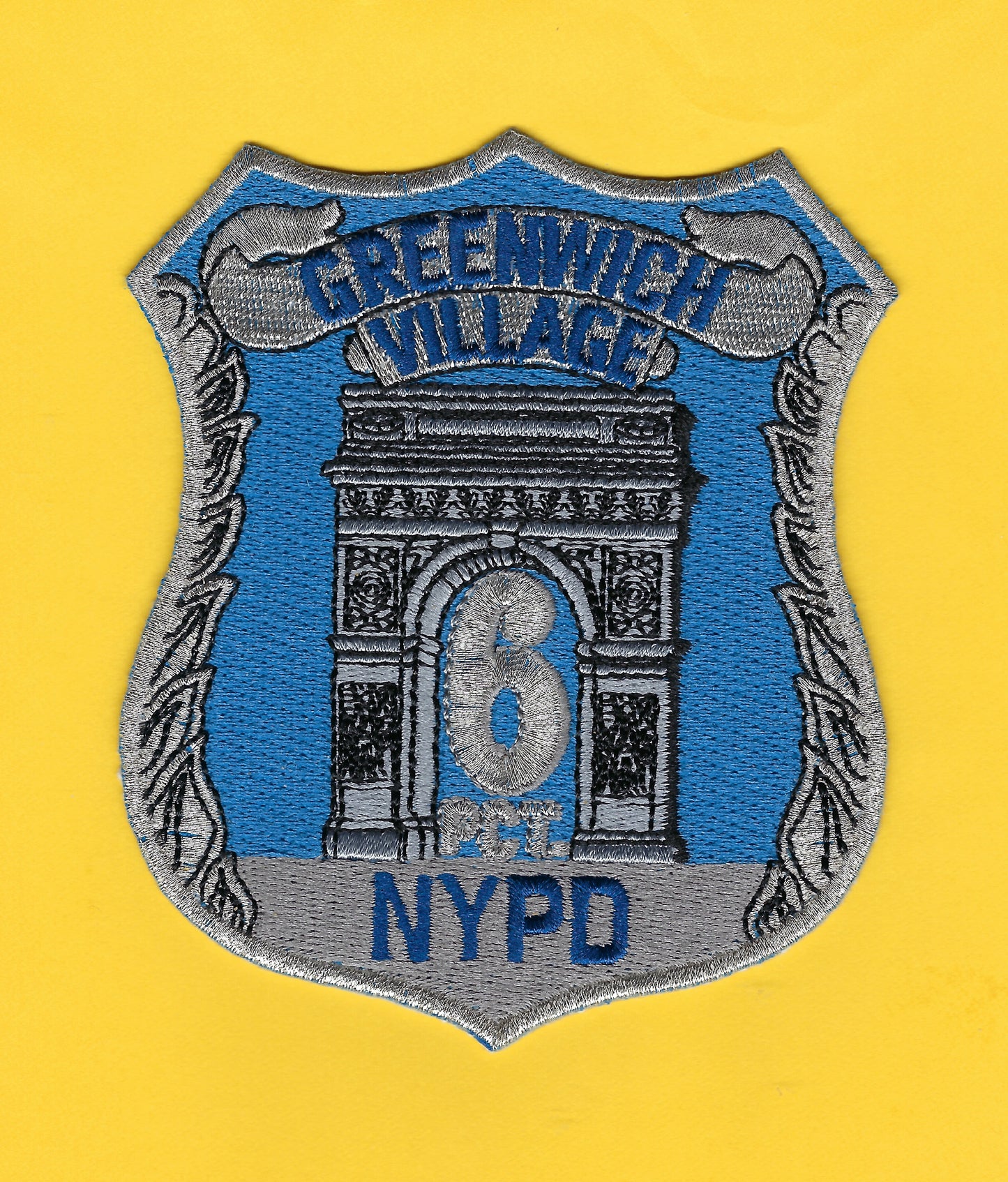 NEW YORK CITY POLICE DEPARTMENT (NYPD) 'SIXTH PRECINCT (GREENWICH VILLAGE) 4.5 INCH EMBROIDERED PATCH BY HUNTZMAN ENTERPRISES.
