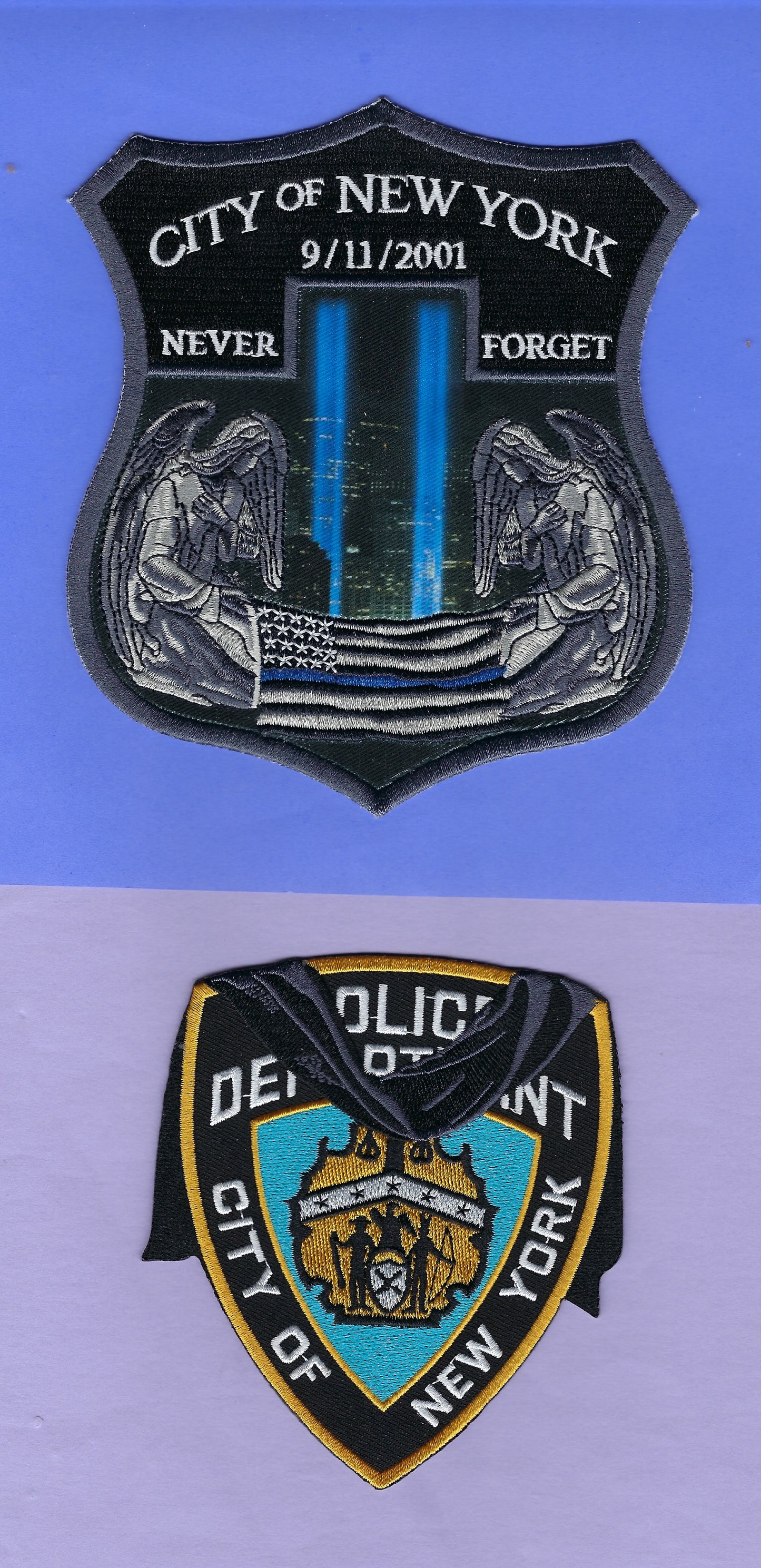 NEW YORK CITY POLICE DEPARTMENT (NYPD) '9-11-01 WORLD TRADE CENTER MEMORIAL' PATCHES BY PUBLIC SAFETY COLLECTIBLES.