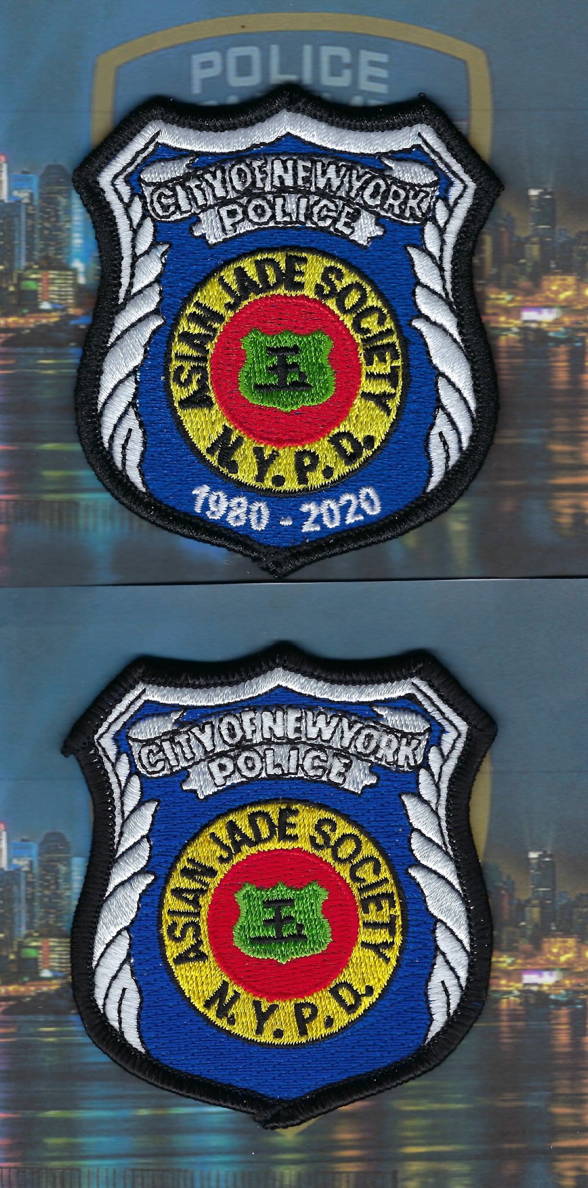 NEW YORK CITY POLICE DEPT (NYPD) 'ASIAN JADE SOCIETY' EMBROIDERED PATCH SET BY PUBLIC SAFETY COLLECTIBLES.