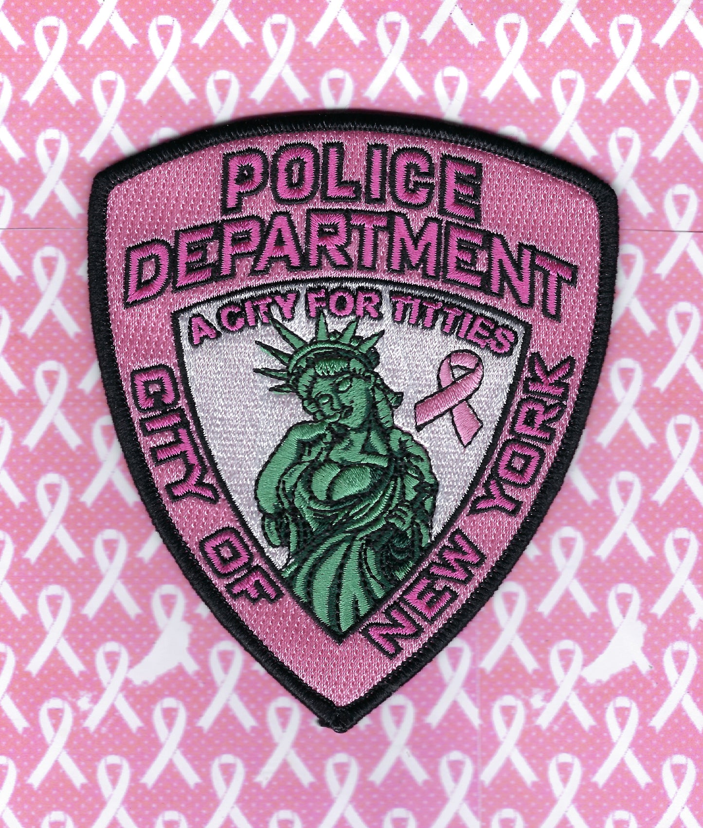 NEW YORK CITY POLICE DEPARTMENT (NYPD) 'BREAST CANCER AWARENESS' 4.75 INCH EMBROIDERED PATCH BY GHOST PATCH ENTERPRISES.