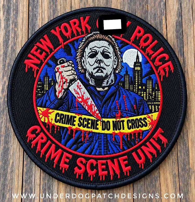 NEW YORK CITY POLICE DEPT (NYPD) CRIME SCENE UNIT (CSU) HAPPY HALLOWEEN EMBROIDERED PATCH DESIGNED AND PRODUCED BY UNDERDOG PATCH DESIGNS