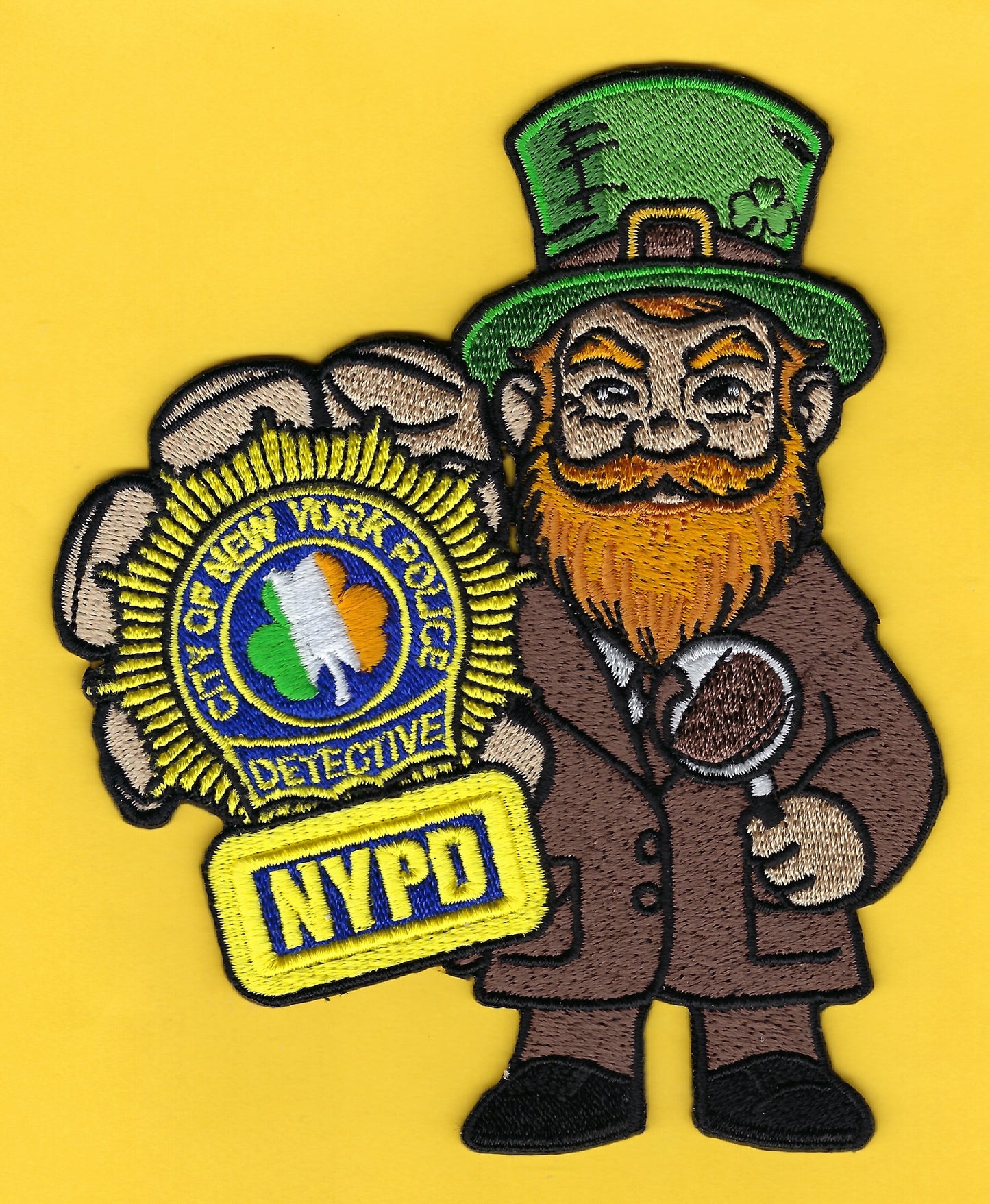 NEW YORK CITY POLICE DEPARTMENT (NYPD) DETECTIVE BUREAU 'SAINT PATRICK'S DAY' EMBROIDRED PATCH DESIGNED AND PRODUCED BY UNDERDOG PATCH DESIGNS.