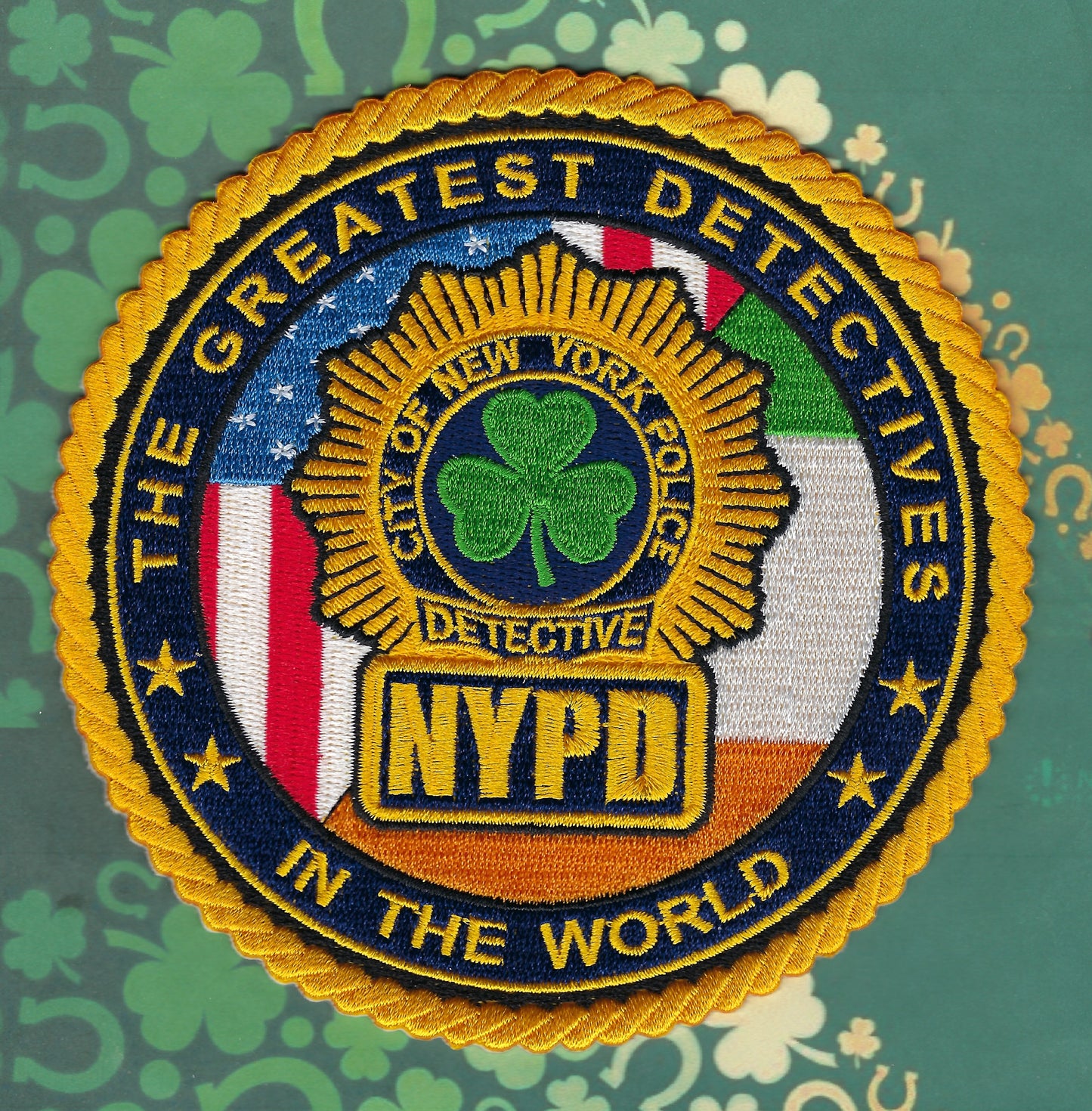 NEW YORK CITY POLICE DEPARTMENT (NYPD) DETECTIVE BUREAU 'SAINT PATRICK'S DAY' EMBROIDRED PATCH DESIGNED AND PRODUCED BY UNDERDOG PATCH DESIGNS.