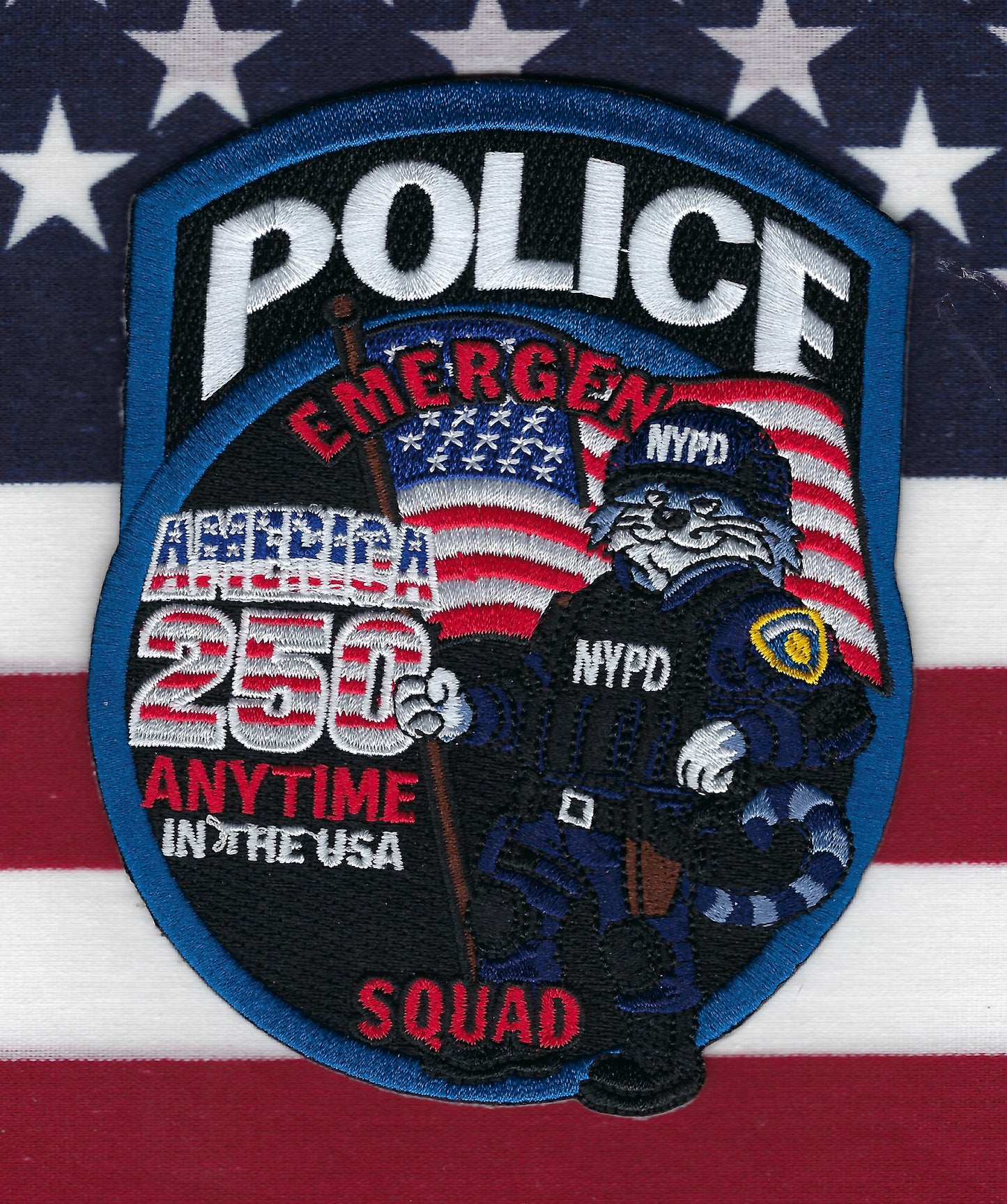 NEW YORK CITY POLICE DEPARTMENT (NYPD) EMERGENCY SERVICE UNIT (ESU) 'USA 250TH ANNIVERSARY' EMBROIDERED TRIBUTE PATCH.