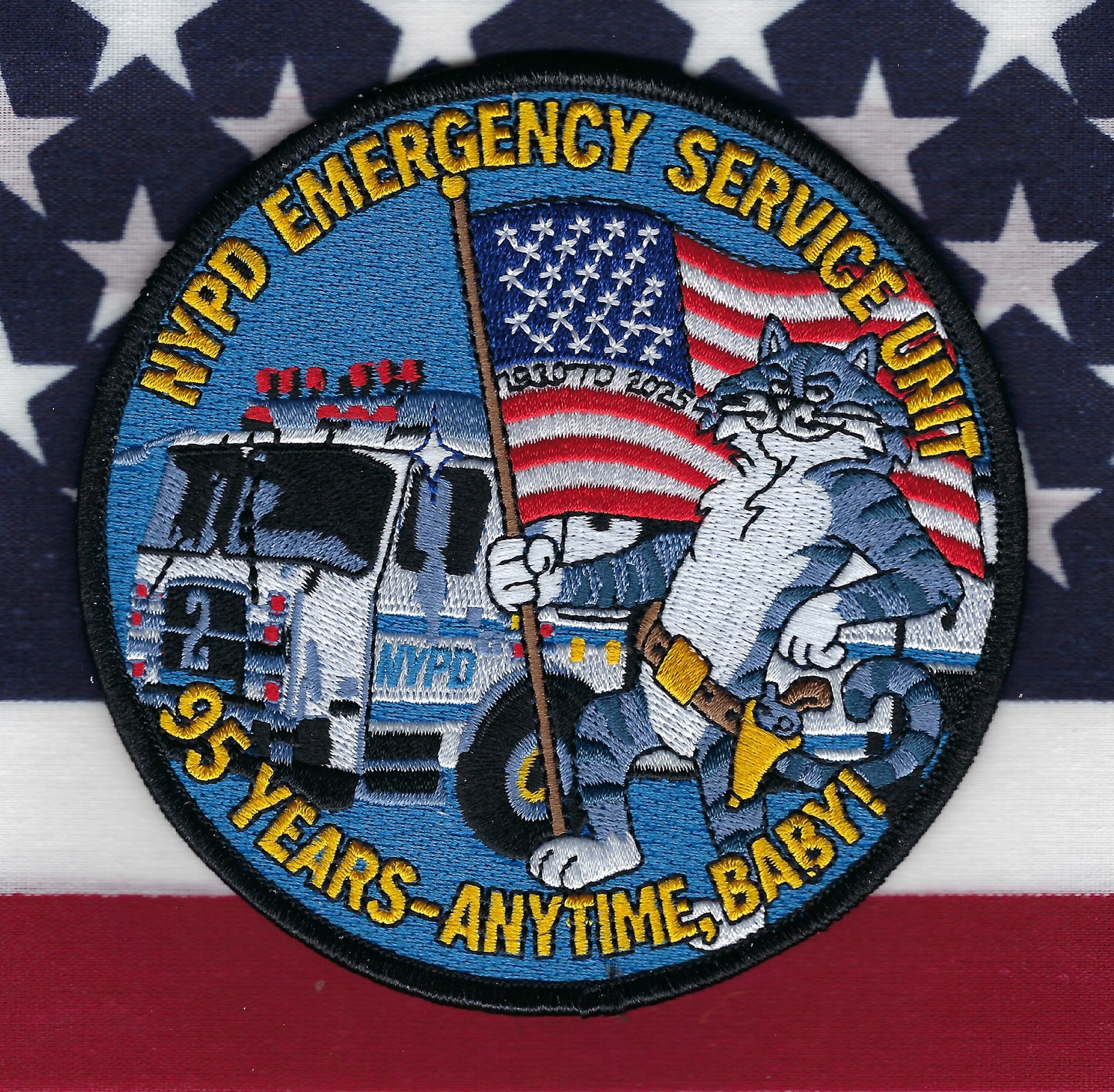NEW YORK CITY POLICE DEPARTMENT (NYPD) EMERGENCY SERVICE UNIT ESU) '95TH ANNIVERSARY' ( 1930 - 2025 ) EMBROIDERED PATCH B BY UNDERDOG PATCH DESIGNS.