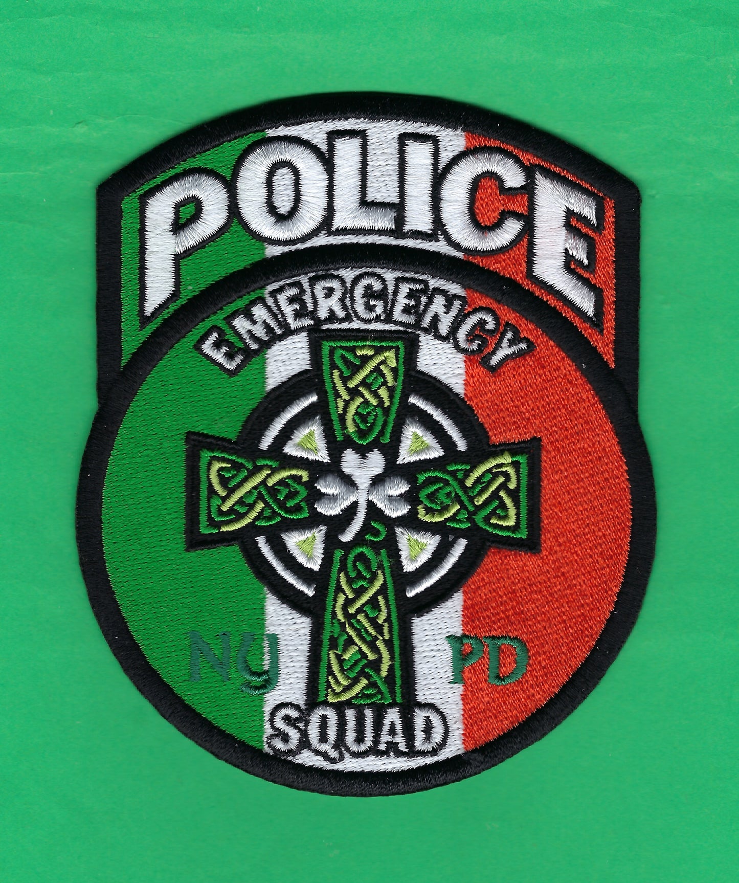 NEW YORK CITY POLICE DEPARTMENT (NYPD) EMERGENCY SERVICE UNIT 4.75 INCH SAINT PATRICK'S DAY EMBROIDERED PATCH
