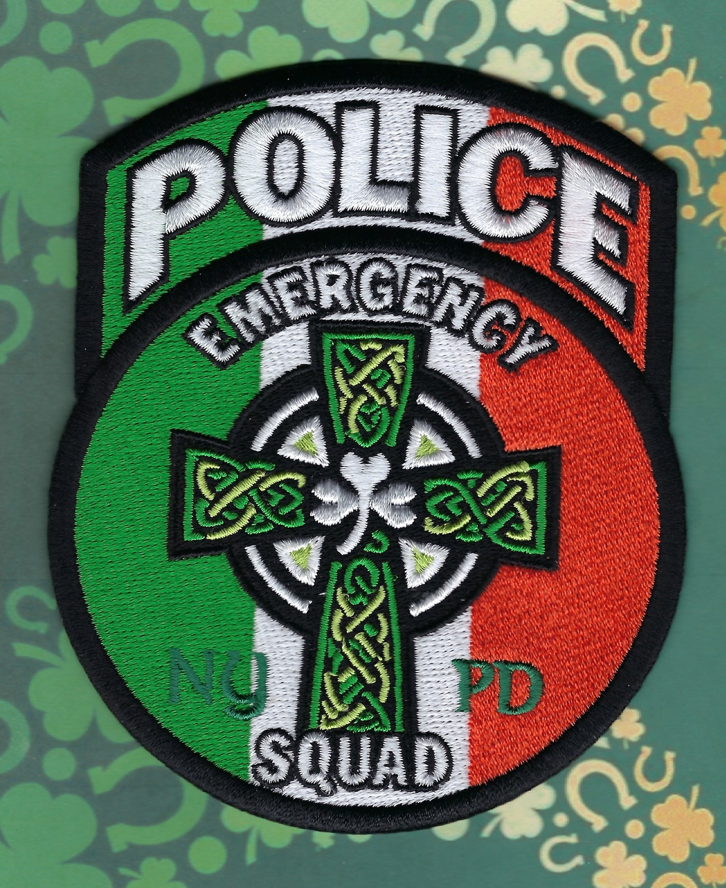 NEW YORK CITY POLICE DEPARTMENT (NYPD) EMERGENCY SERVICE UNIT (ESU) SAINT PATRICK'S DAY EMBROIDERED PATCH DESIGNED AND PRODUCED BY UNDERDOG PATCH DESIGNS.