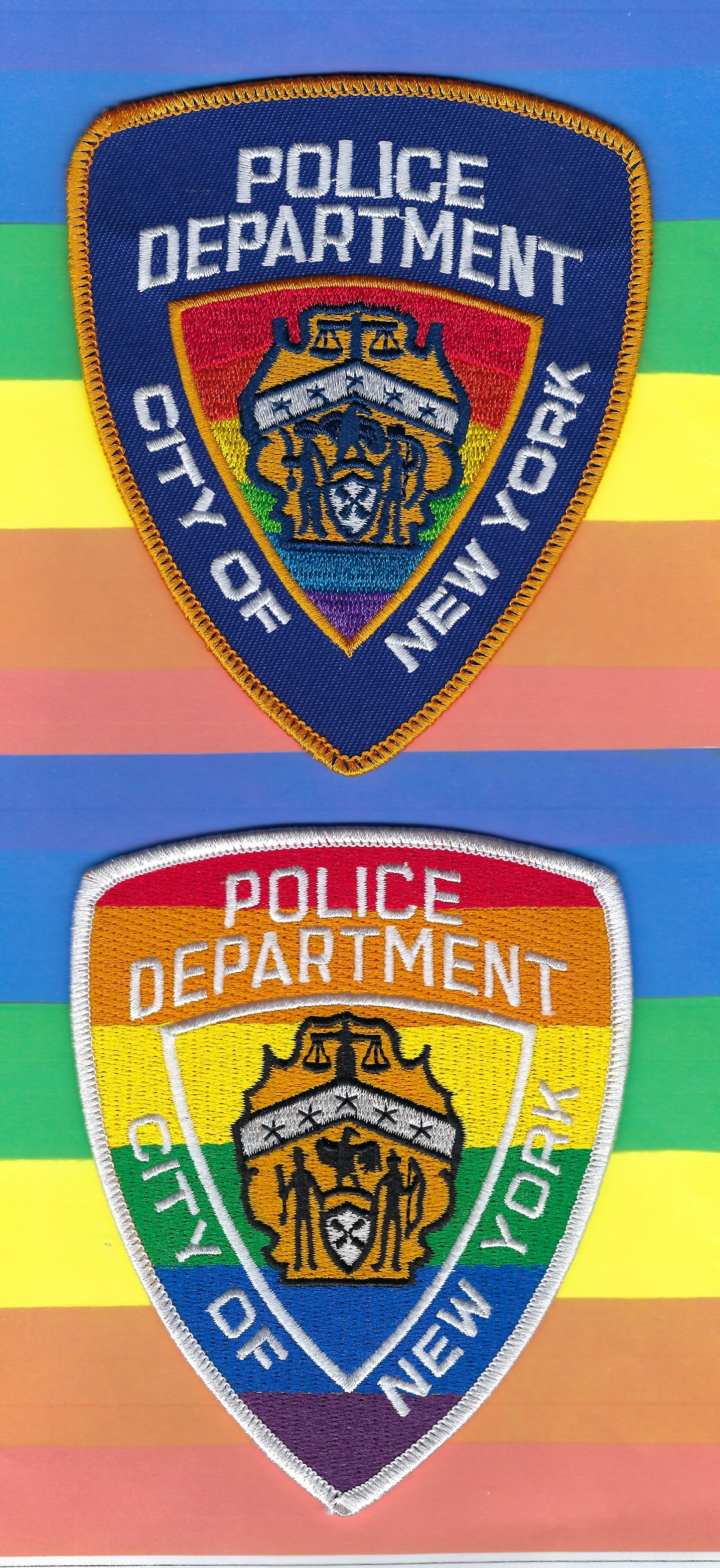 NEW YORK CITY POLICE DEPARTMENT (NYPD) 'GAY PRIDE' EMBROIDERED PATCHES DESIGNED AND PRODUCED BY PUBLIC SAFETY COLLECTIBLES.