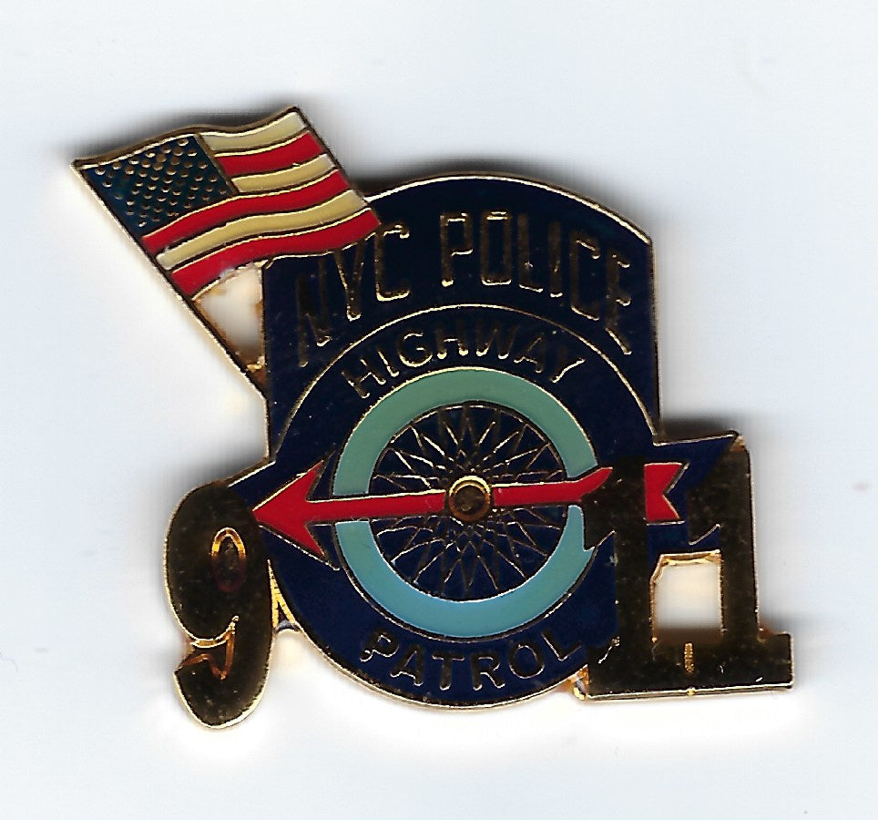 NEW YORK CITY POLICE DEPARTMENT (NYPD) HIGHWAY PATROL 09-11-01 TRIBUTE PIN BY PUBLIC SAFETY COLLECTIBLES.
