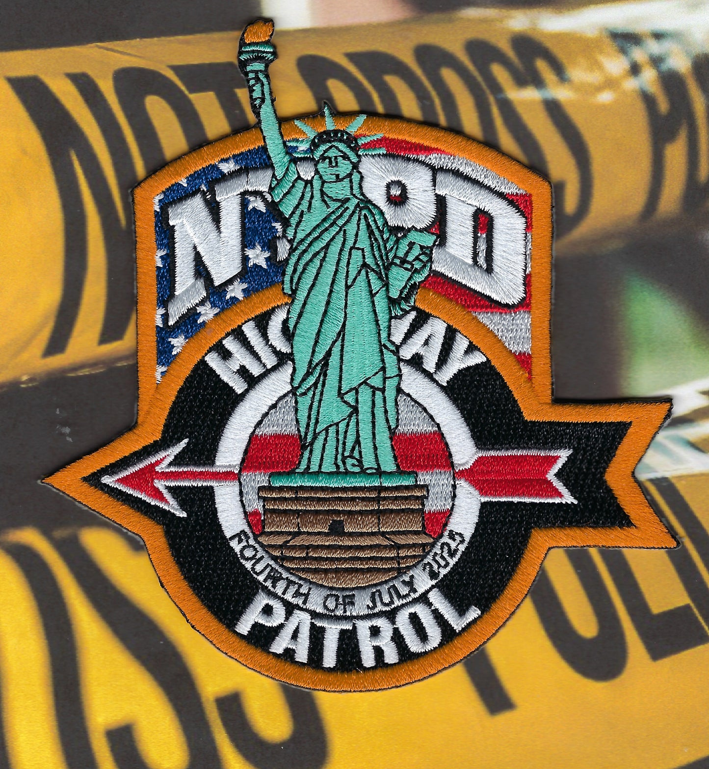NEW YORK CITY POLICE DEPARTMENT (NYPD) HIGHWAY PATROL 4.5 INCH 'FOURTH OF JULY' EMBROIDERED PATCH BY UNDERDOG PATCH DESIGNS.