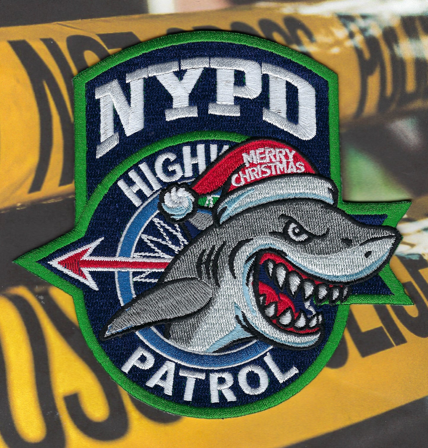 NEW YORK CITY POLICE DEPARTMENT (NYPD) HIGHWAY PATROL UNIT 'MERRY CHRISTMAS' EMBROIDERED PATCH BY UNDERDOG PATCH DESIGNS.