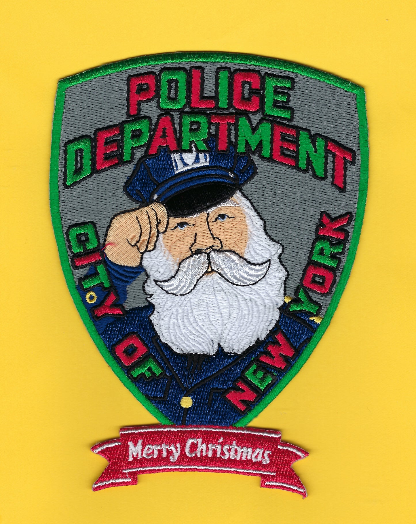 NEW YORK CITY POLICE DEPARTMENT (NYPD) MERRY CHRISTMAS PATCH DESIGNED AND PRODUCED BY UNDERDOG PATCH PRODUCTIONS.