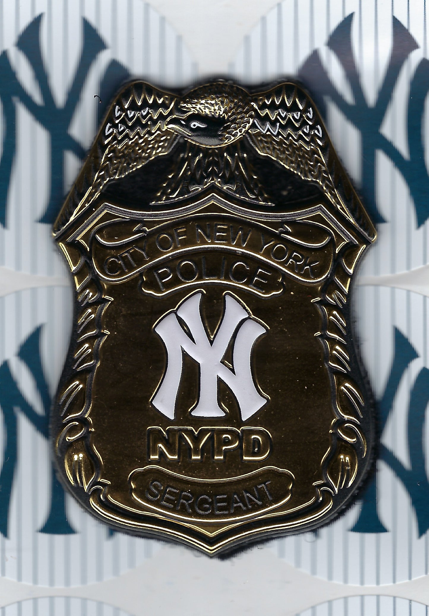 NEW YORK CITY POLICE DEPARTMENT ( NYPD ) NEW YORK YANKEES SERGEANT DURA SHIELD WITH VELCRO BACKING DESIGNED AND PRODUCED BY UNDERDOG PATCH DESIGNS.