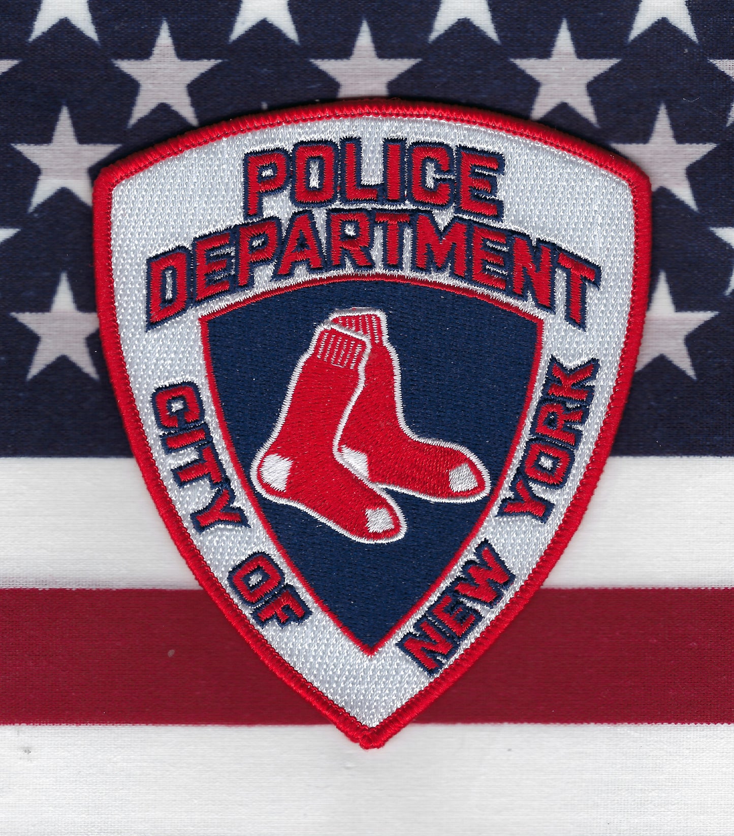 NEW YORK CITY POLICE DEPARTMENT (NYPD) 4.5 INCH 'BOSTON RED SOX' EMBROIDERED TRIBUTE PATCH BY GHOST PATCH COLLECTIBLES.
