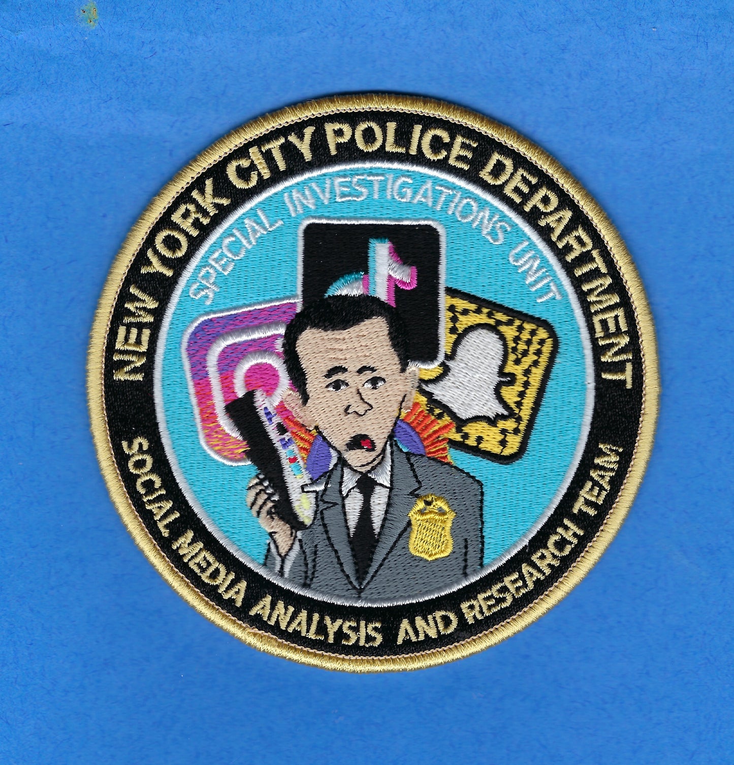 NEW YORK CITY POLICE DEPARTMENT (NYPD) SPECIAL INVESTIGATIONS UNIT SOCIAL MEDIA ANALYSIS AND RESEARCH TEAM (S-M-A-R-T) EMBROIDERED PATCH DESIGNED AND PRODUCED BY UNDERDOG PATCH PRODUCTIONS