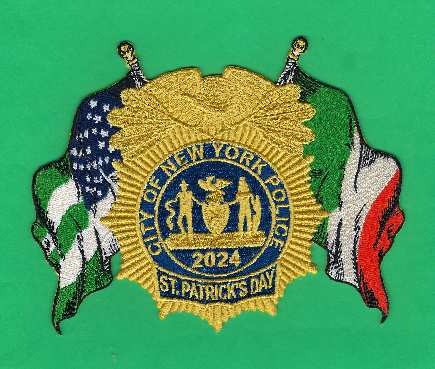 NEW YORK CITY POLICE DEPARTMENT (NYPD) SAINT PATRICK'S DAY 2024 EMBROIDERED PATCH BY HUNTZMAN ENTERPRISES.