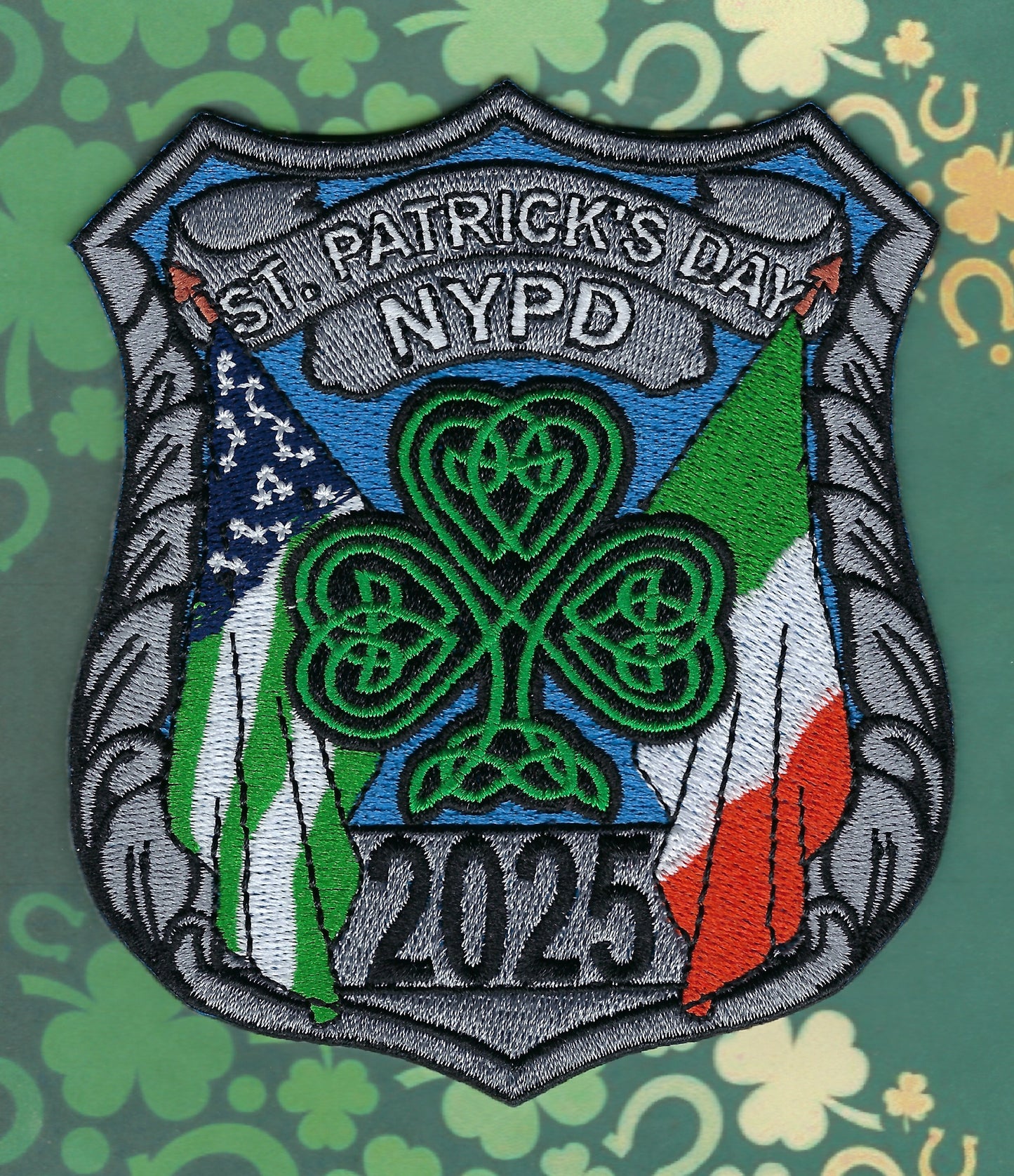 NEW YORK CITY POLICE DEPARTMENT (NYPD) SAINT PATRICK'S DAY LIMITED EDITION ( ONLY 100 PRODUCED ) 2025 EMBROIDERED PATCH BY HUNTZMAN ENTERPRISES.