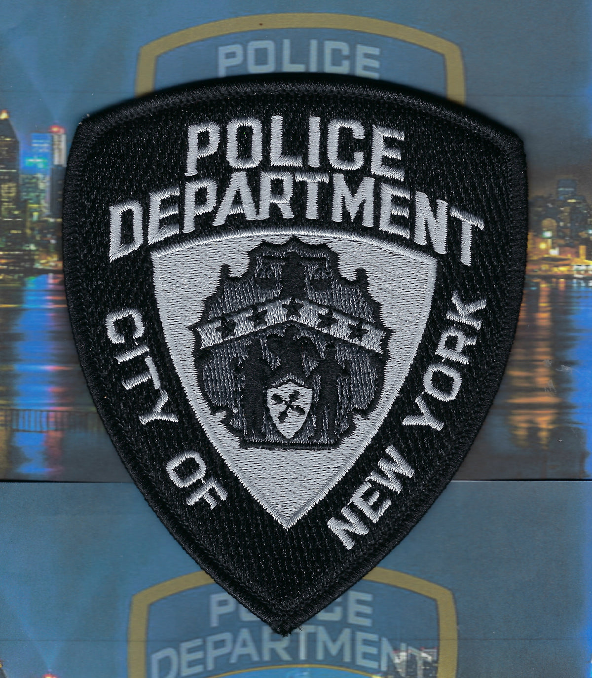NEW YORK CITY POLICE DEPT (NYPD) EMBROIDERED SUBDUED PATCH DESIGNED AND PRODUCED BY HUNTZMAN ENTERPRISES.