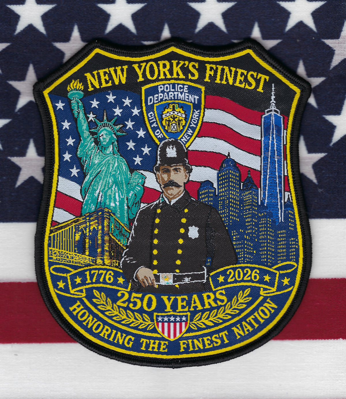 NEW YORK CITY POLICE DEPT (NYPD) 'UNITED STATES 250TH ANNIVERSARY' EMBROIDERED PATCH.