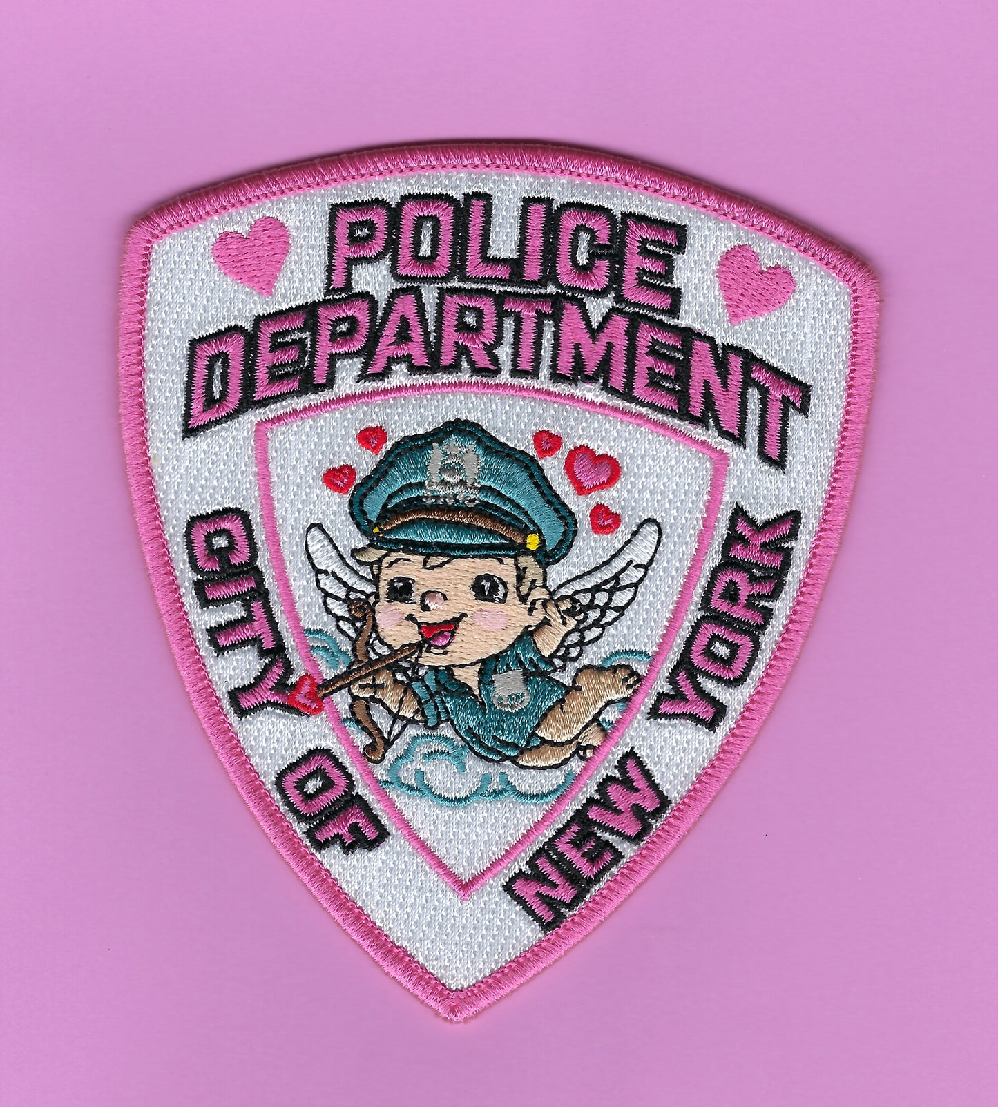 NEW YORK CITY POLICE DEPARTMENT (NYPD) VALENTINE'S DAY EMBROIDERED PATCH DESIGNED AND PRODUCED BY GHOST PATCH ENTERPRISES.