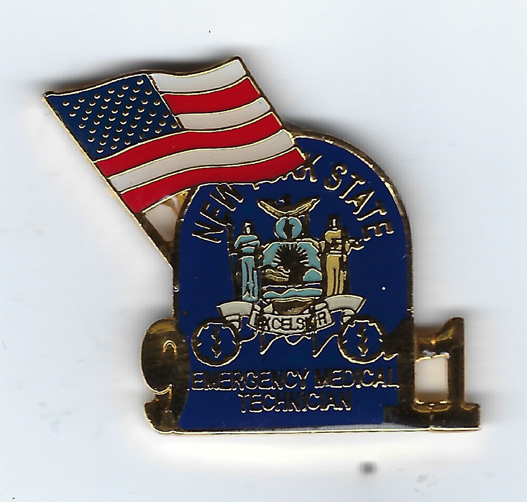 NEW YORK STATE EMERGENCY MEDICAL TECHNICIAN 1.25 INCH 09-11-01 TRIBUTE PIN BY PUBLIC SAFETY COLLECTIBLES.