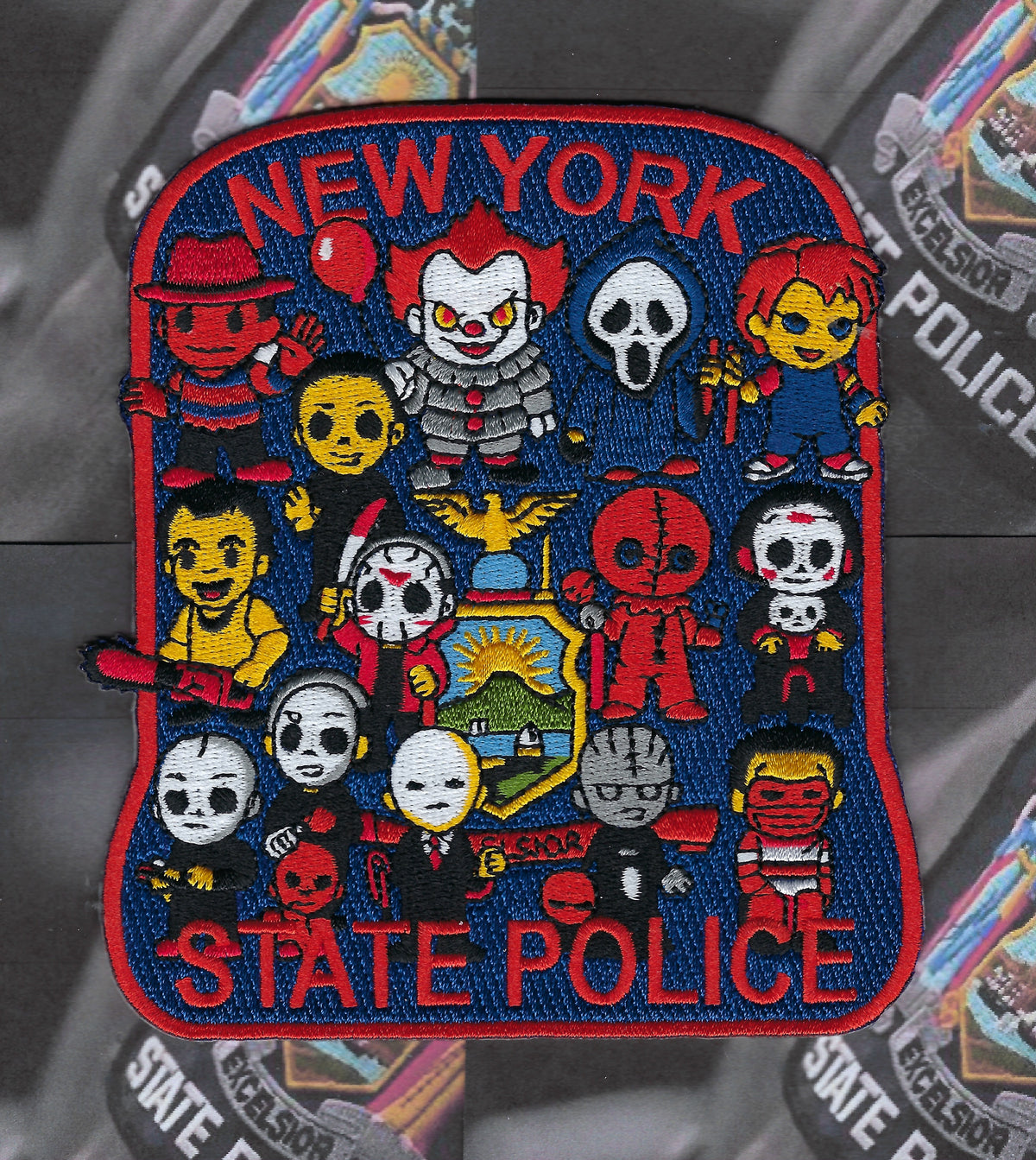 NEW YORK STATE POLICE (NYSP) DEPT 'HAPPY HALLOWEEN' EMBROIDERED PATCH BY ZOMBIE PATCH PRODUCTIONS.