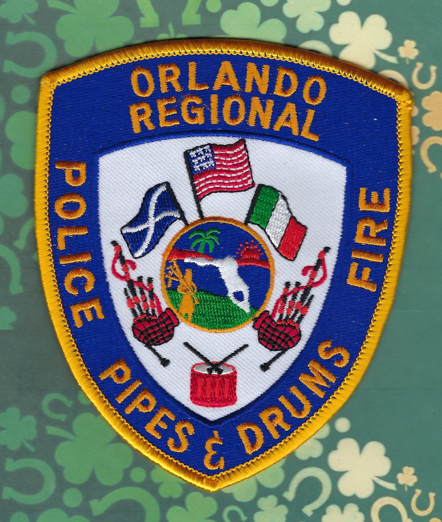 ORLANDO, FLORIDA POLICE AND FIRE REGIONAL PIPES AND DRUMS EMBROIDERED PATCH BY PUBLIC SAFETY COLLECTIBLES.