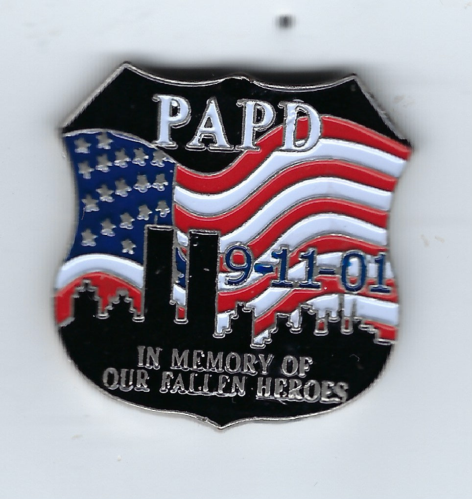 PORT AUTHORITY POLICE OF NEW YORK-NEW JERSEY POLICE DEPARTMENT (PAPD) 1.25 INCH 09-11-01 TRIBUTE PIN BY PUBLIC SAFETY COLLECTIBLES.