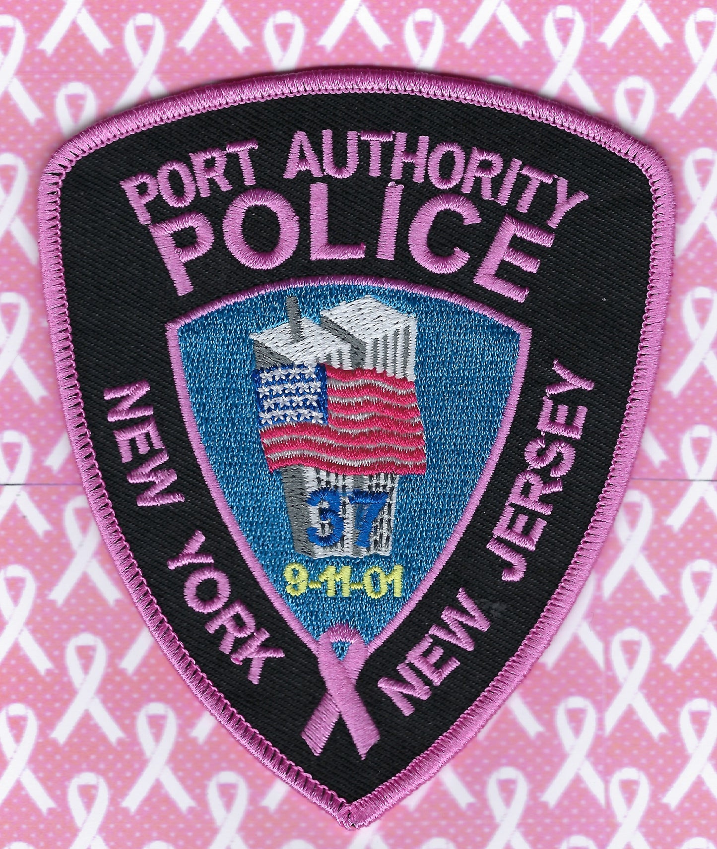 PORT AUTHORITY POLICE DEPARTMENT (PAPD) OF NEW YORK-NEW JERSEY BREAST CANCER AWARENESS' EMBROIDERED PATCH DESIGNED AND PRODUCED BY PUBLIC SAFETY COLLECTIBLES