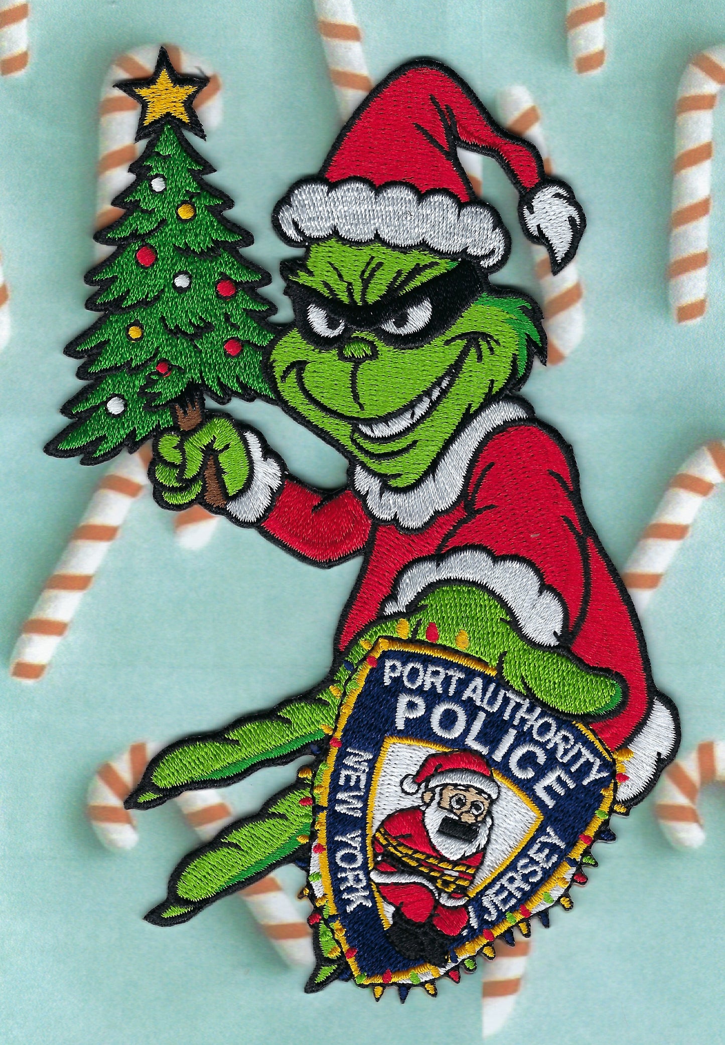 PORT AUTHORITY POLICE OF NEW YORK-NEW JERSEY (PAPD) MERRY CHRISTMAS EMBROIDERED 'GRINCH' PATCH BY UNDERDOG PATCH PRODUCTIONS.