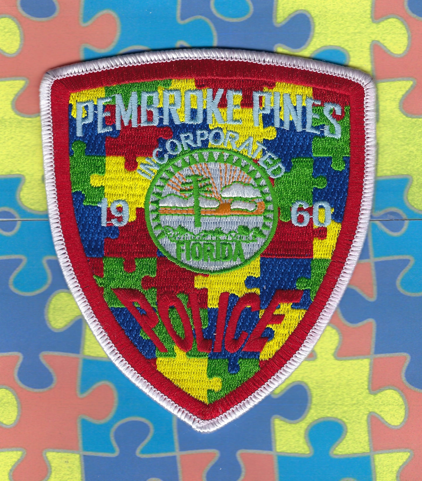 PEMBROKE PINES, FLORIDA POLICE DEPT 'AUTISM AWARENESS' EMBROIDERED PATCH BY PUBLIC SAFETY COLLECTIBLES.