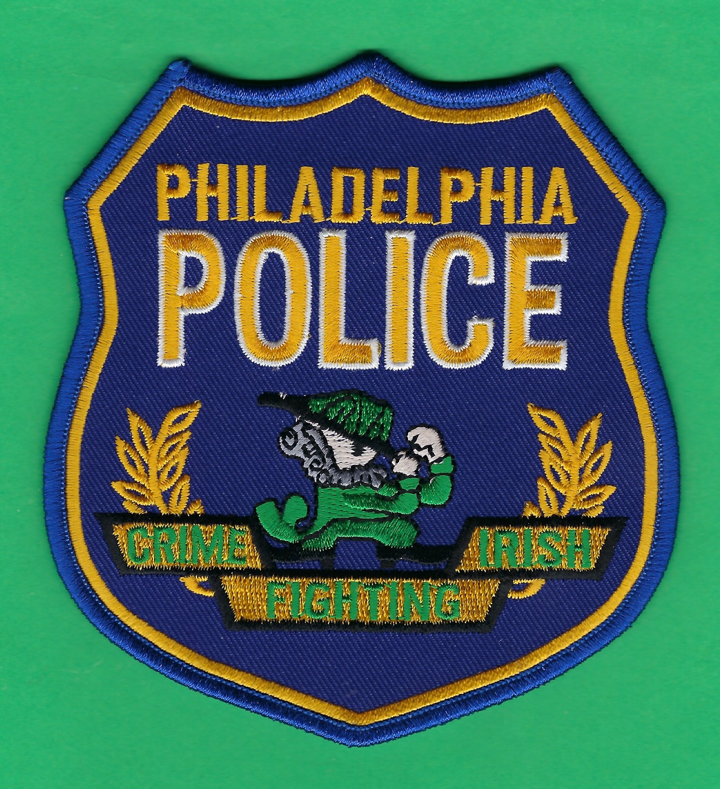 PHILADELPHIA, PENNSYLVANIA POLICE DEPARTMENT 'CRIME FIGHTING IRISH' EMBROIDERED PATCH BY PUBLIC SAFETY COLLECTIBLES.