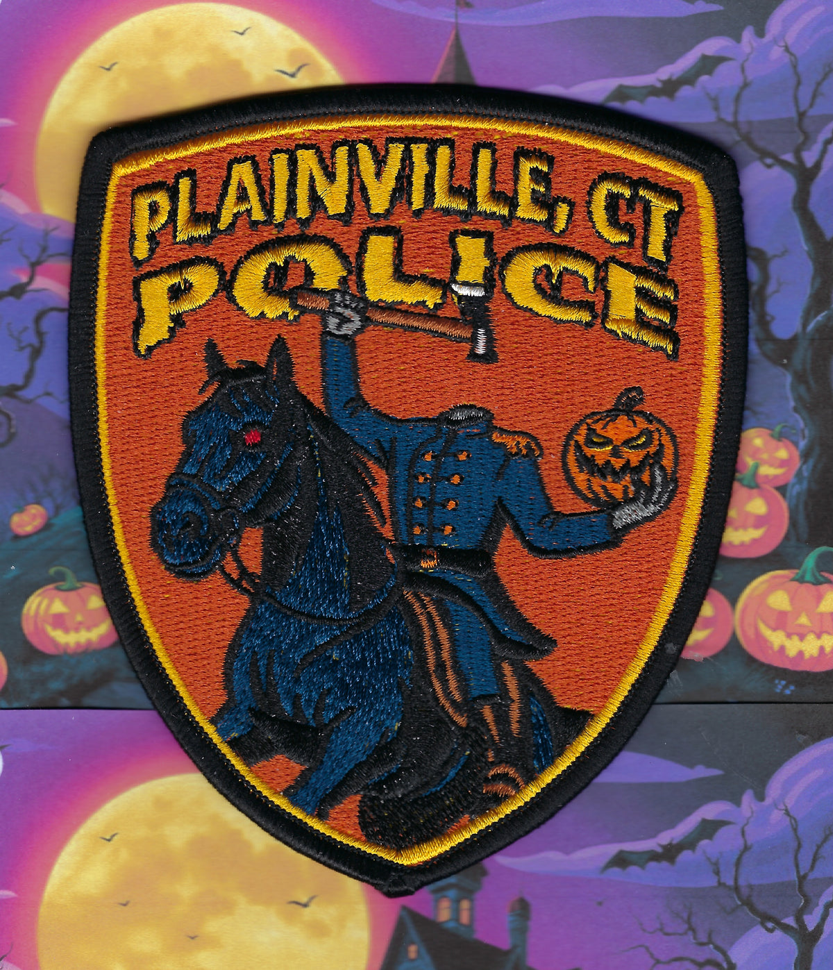 PLAINVILLE, CONNECTICUT POLICE DEPT 'HAPPY HALLOWEEN' EMBROIDERED PATCH.