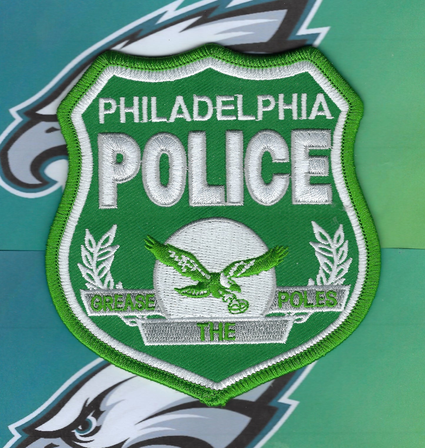 PHILADELPHIA, PENNSYLVANIA POLICE DEPT 'PHILADELPHIA EAGLES' EMBROIDERED TRIBUTE PATCH BY PUBLIC SAFETY COLLECTIBLES.