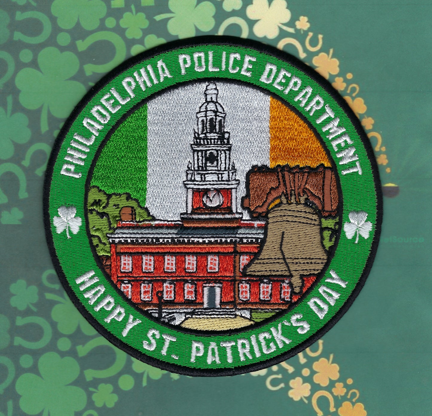 PHILADELPHIA, PENNSYLVANIA POLICE DEPARTMENT SAINT PATRICK's DAY EMBROIDERED PATCH DESIGNED AND PRODUCED BY UNDERDOG PATCH DESIGNS.