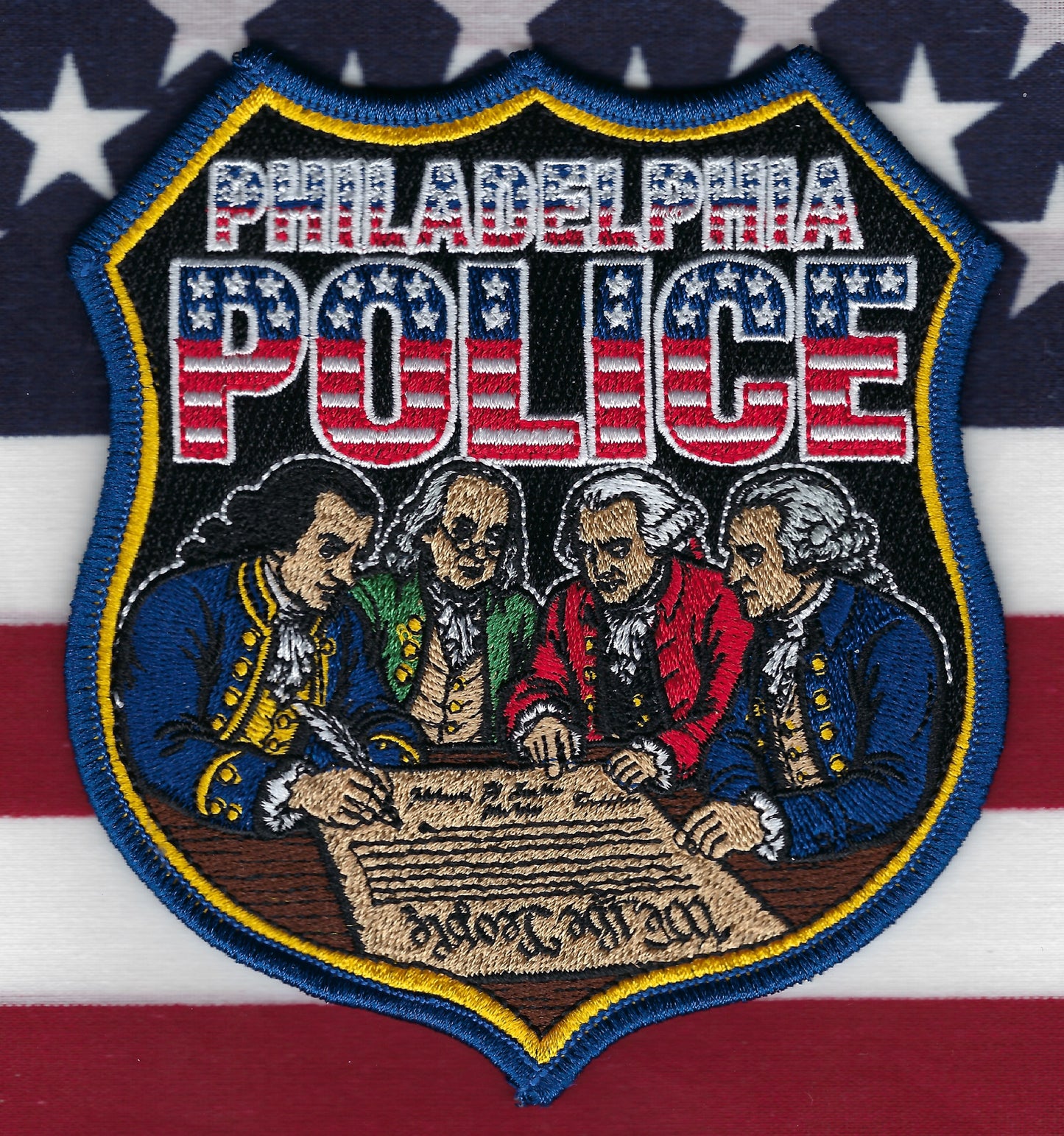 PHILADELPHIA, PENNSYLVANIA POLICE DEPARTMENT 'AMERICAS 250TH ANNIVERSARY' EMBROIDERED PATCH BY UNDERDOG PATCH PRODUCTIONS.