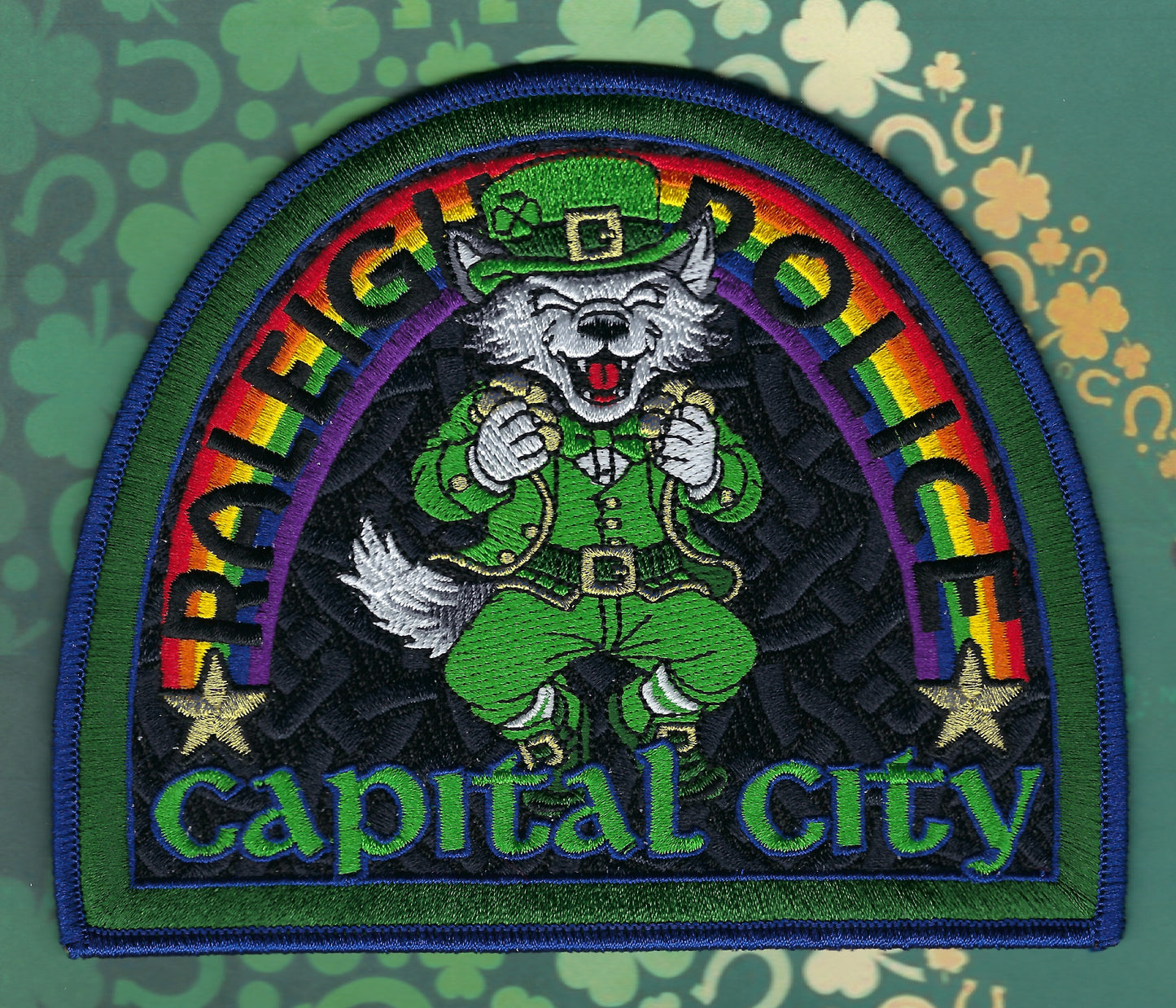 RALEIGH, NORTH CAROLINA POLICE DEPARTMENT SAINT PATRICK's DAY EMBROIDERED PATCH DESIGNED AND PRODUCED BY GHOST PATCH ENTERPRISES.