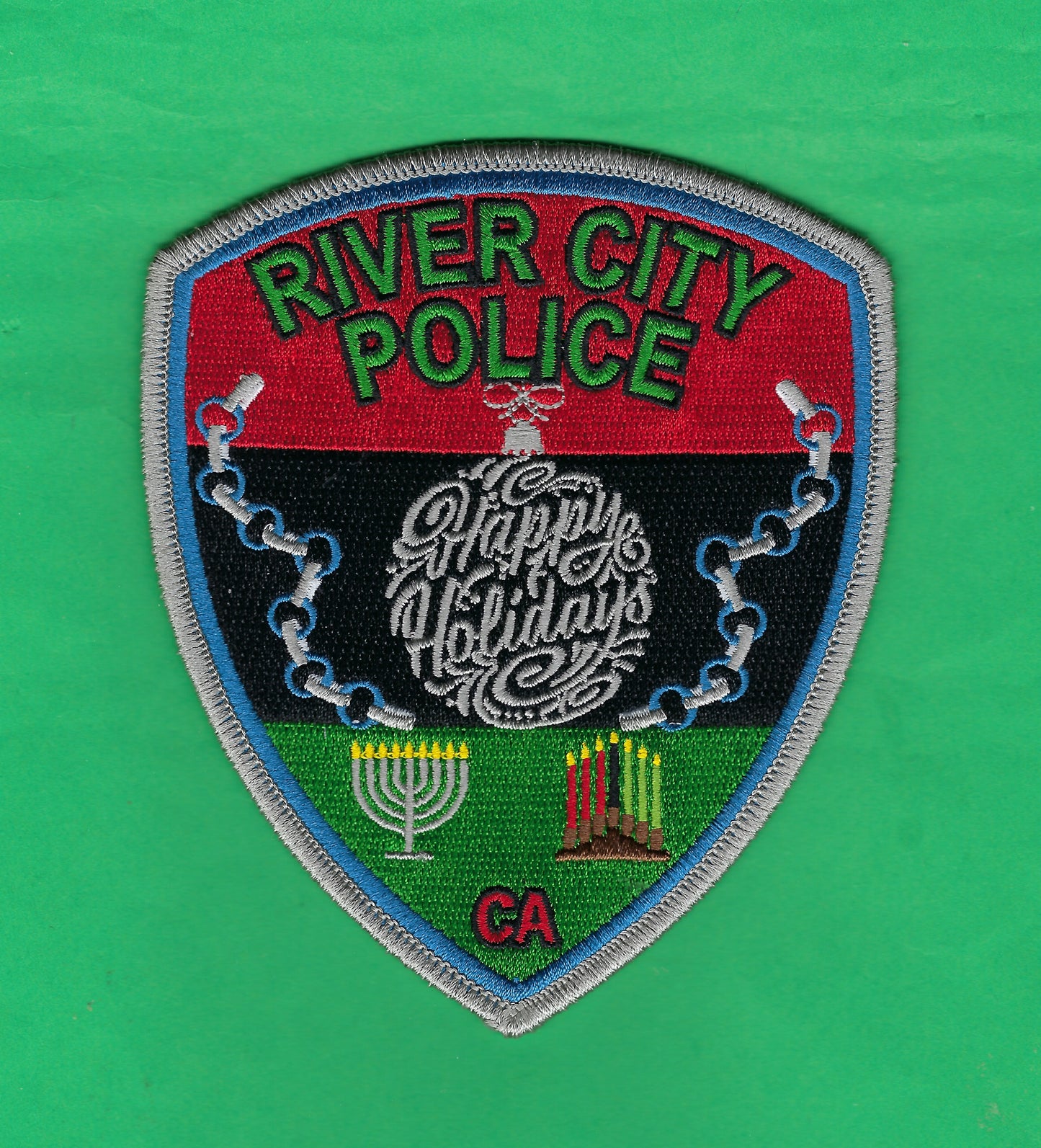 RIVER CITY, CALIFORNIA POLICE DEPARTMENT EMBROIDERED HAPPY HOLIDAYS CHRISTMAS PATCH
