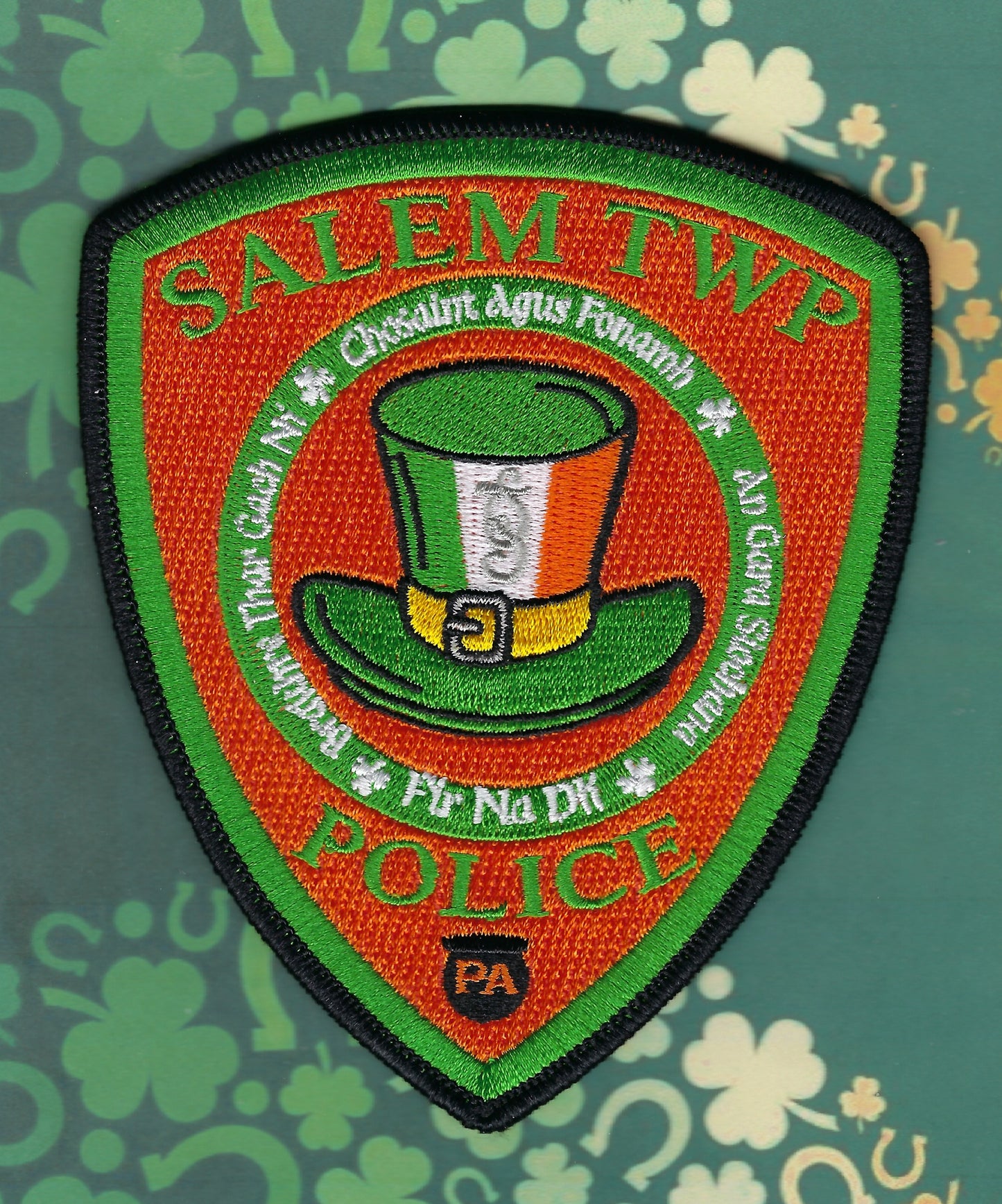 SALEM, TOWNSHIP, PENNSYLVANIA POLICE DEPARTMENT ( NOT THE WITCH CITY ) 'SAINT PATRICK'S DAY' EMBROIDERED PATCH BY GHOST PATCH ENTERPRISES.