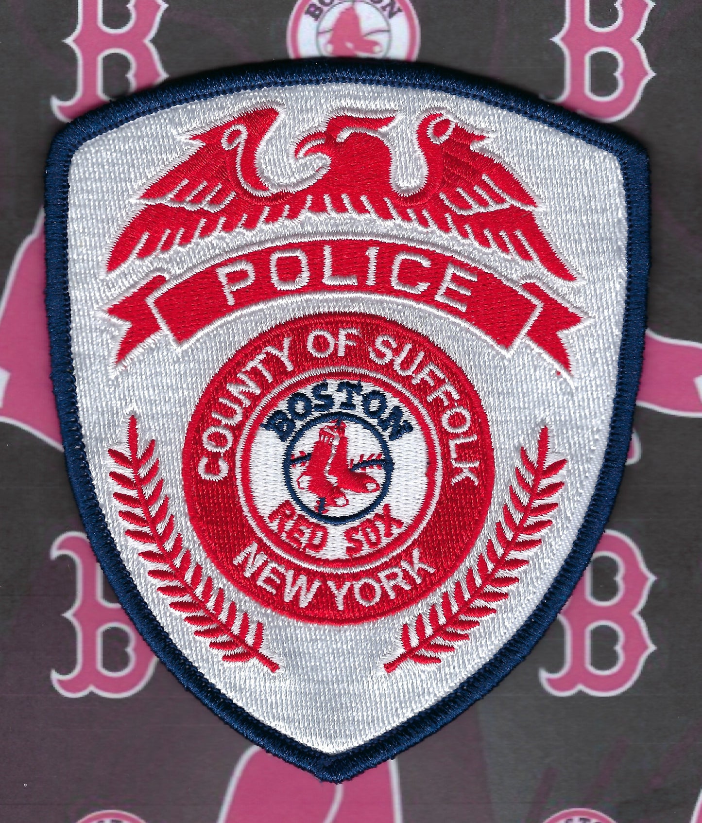 SUFFOLK COUNTY, NEW YORK POLICE DEPARTMENT (SCPD) 'BOSTON RED SOX' EMBROIDERED TRIBUTE PATCH BY REAL TIME COIN CENTER