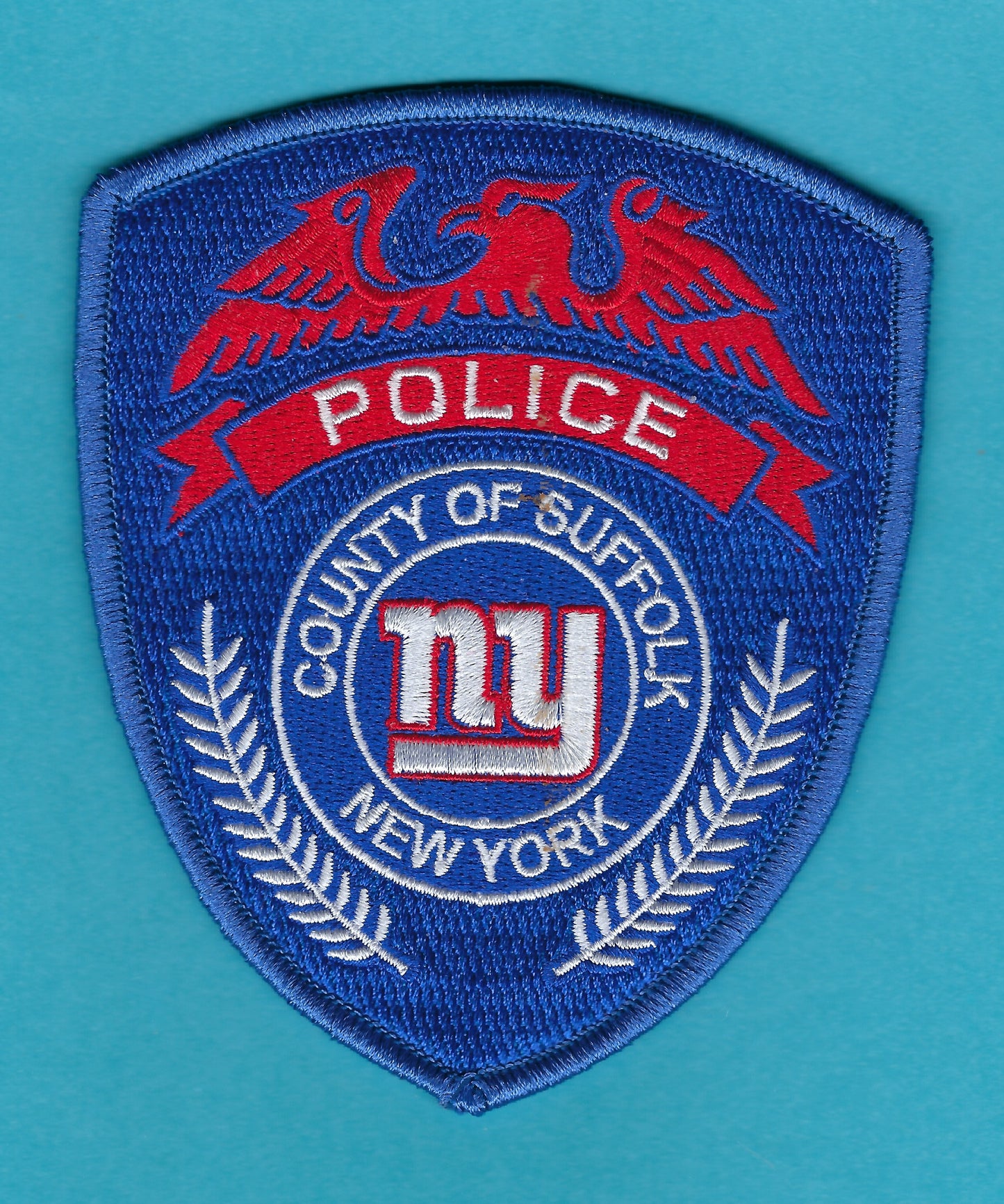 SUFFOLK COUNTY, NEW YORK POLICE DEPARTMENT (SCPD) 'NEW YORK FOOTBALL' EMBROIDERED TRIBUTE PATCH BY REAL TIME COIN CENTER.