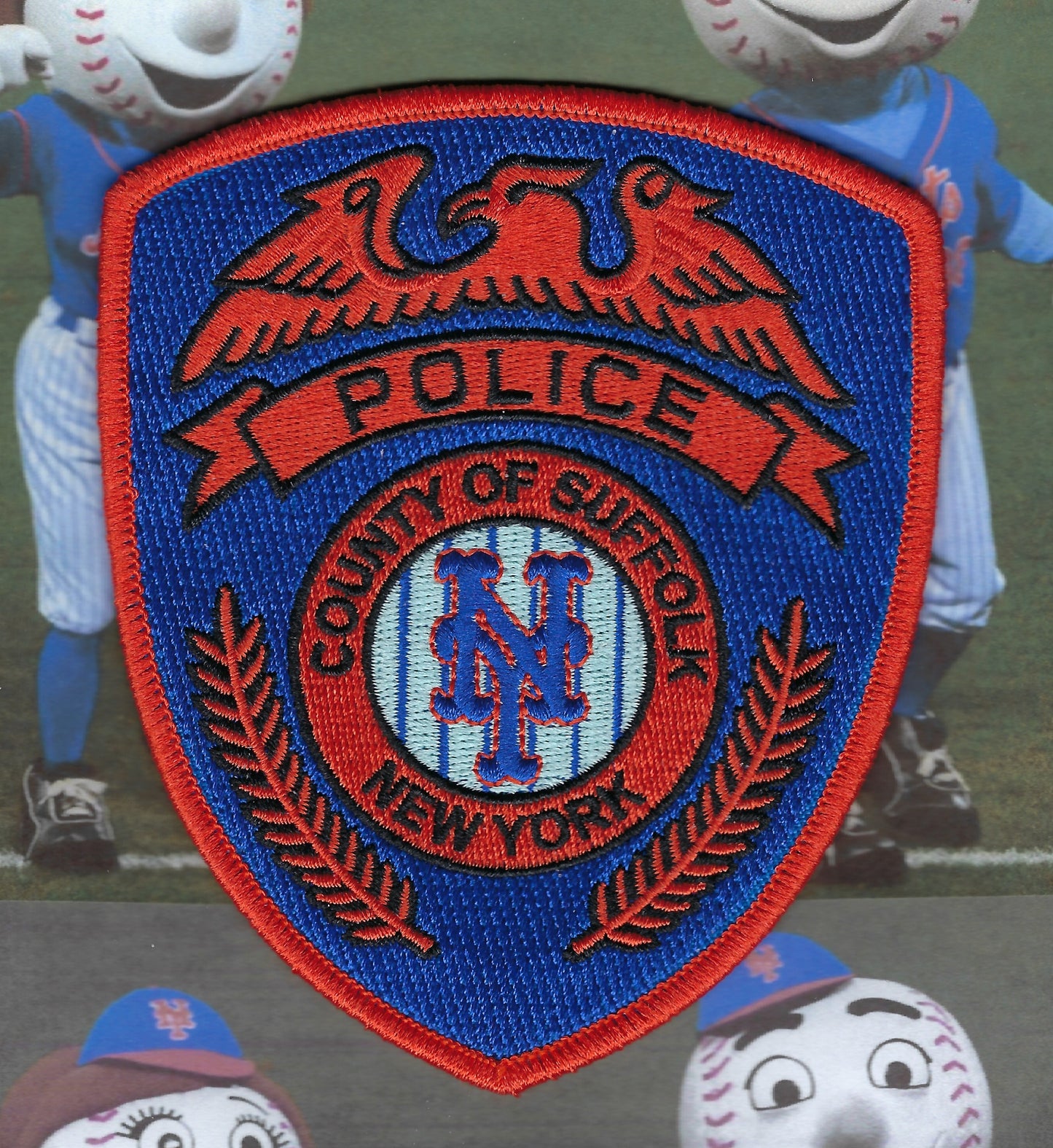 SUFFOLK COUNTY, NEW YORK POLICE DEPARTMENT (SCPD) NEW YORK METS EMBROIDERED TRIBUTE PATCH BY REAL TIME COIN CENTER.