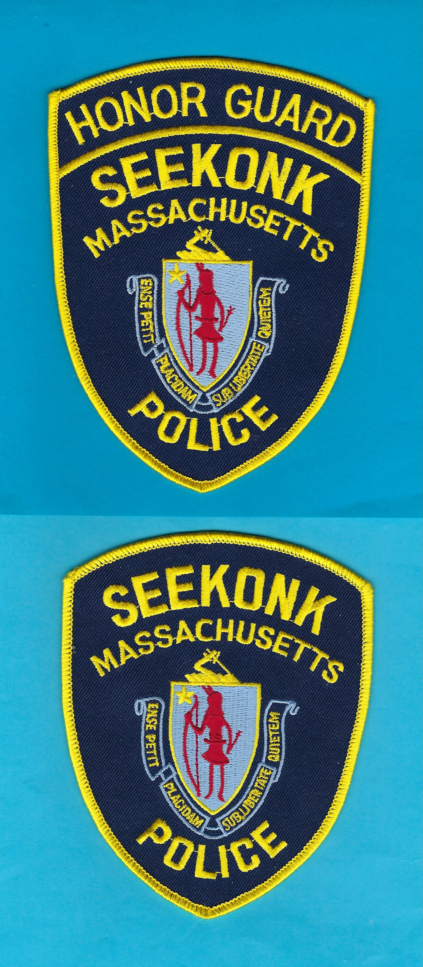SEEKONK, MASSACHUSETTS POLICE DEPARTMENT HONOR GUARD EMBROIDERED PATCHES BY PUBLIC SAFETY COLLECTIBLES.