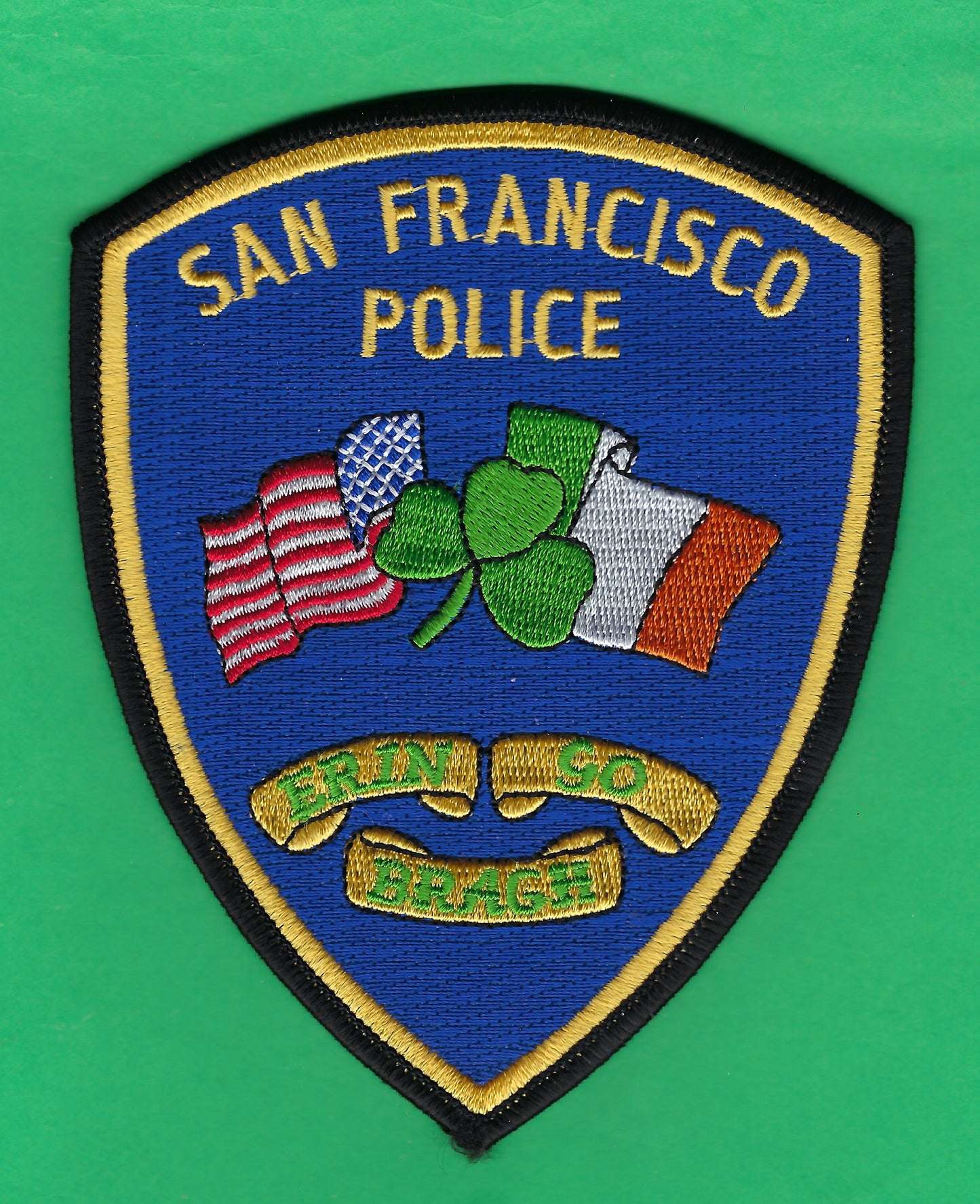 SAN FRANCISCO, CALIFORNIA POLICE DEPARTMENT 'IRISH POLUICE OFFICER' EMBROIDERED PATCH DESIGNED AND PRODUCED BY PUBLIC SAFETY COLLECTIBLES.
