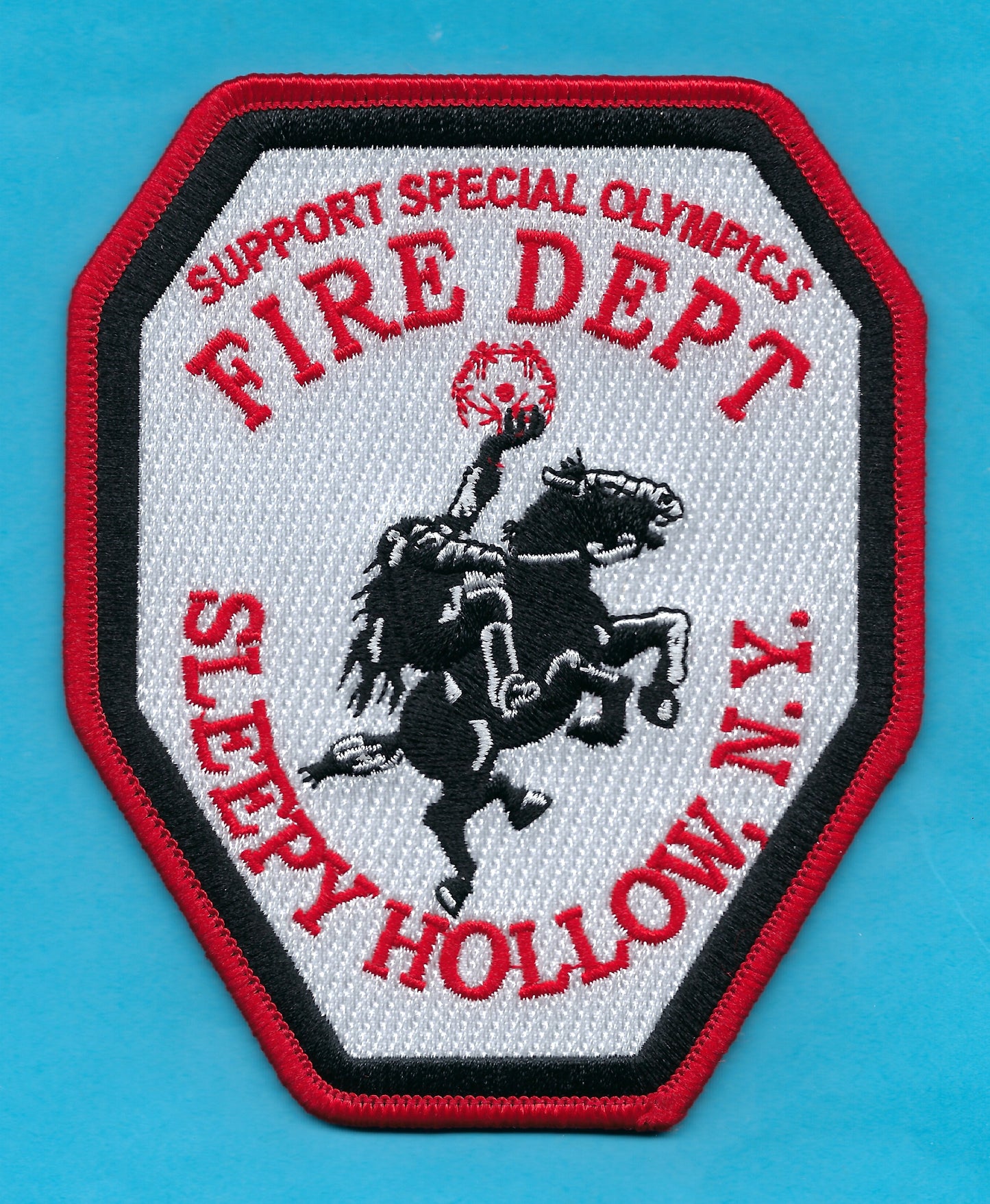 SLEEPY HOLLOW, NEW YORK ( WESTCHESTER COUNTY ) FIRE DEPARTMENT 'SUPPORT SPECIAL OLYMPICS' EMBROIDERED PATCH BY GHOST PATCH ENTERPRISES.