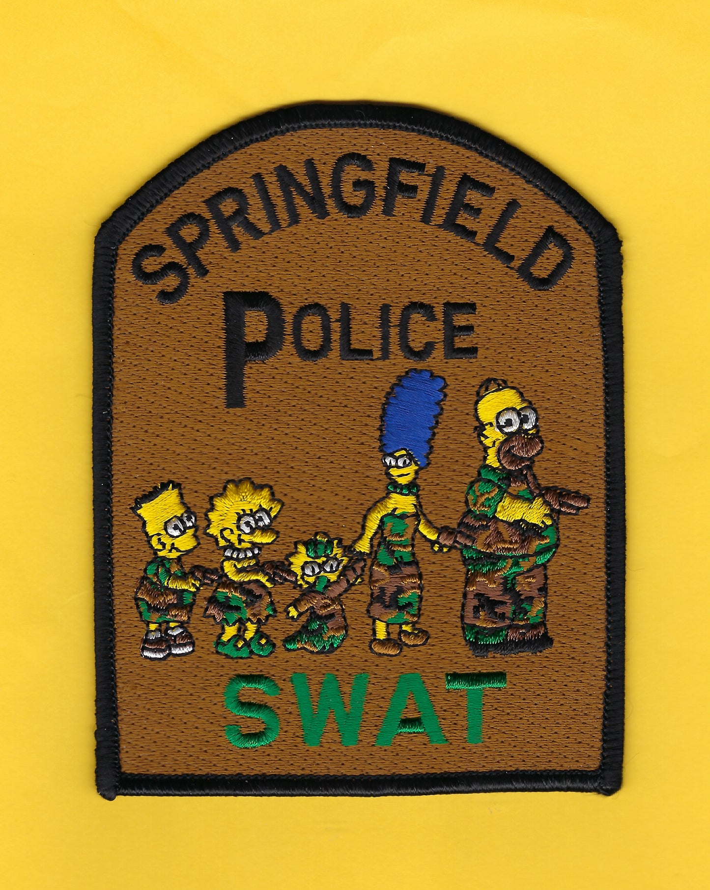 SPRINGFIELD (THE SIMPSONS) POLICE DEPARTMENT SWAT UNIT 4.75 INCH EMBROIDERED PATCH BY PUBLIC SAFETY COLLECTIBLES.