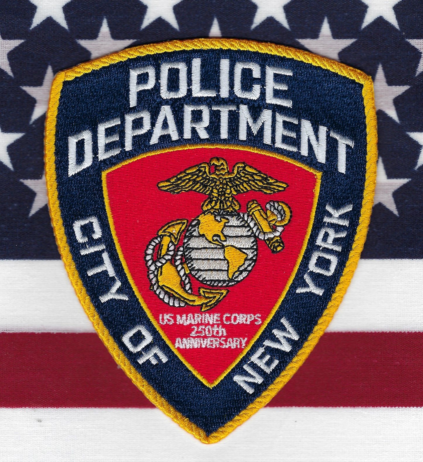 NEW YORK CITY POLICE DEPARTMENT (NYPD) 'UNITED STATES MARINE CORPS 250th ANNIVERSARY' EMBROIDERED PATCH DESIGNED AND PRODUCED BY UNDERDOG PATCH DESIGNS