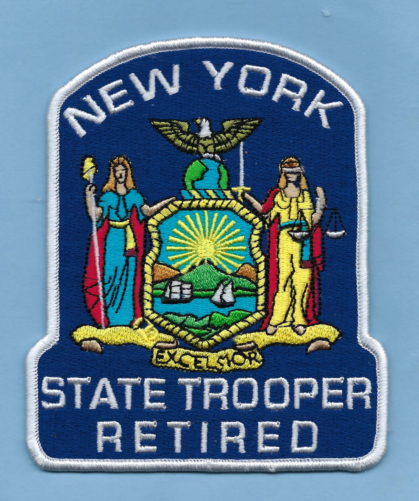 NEW YORK STATE POLICE (NYSP) DEPARTMENT 'RETIRED TROOPER' EMBROIDERED PATCH BY PUBLIC SAFETY COLLECTIBLES.